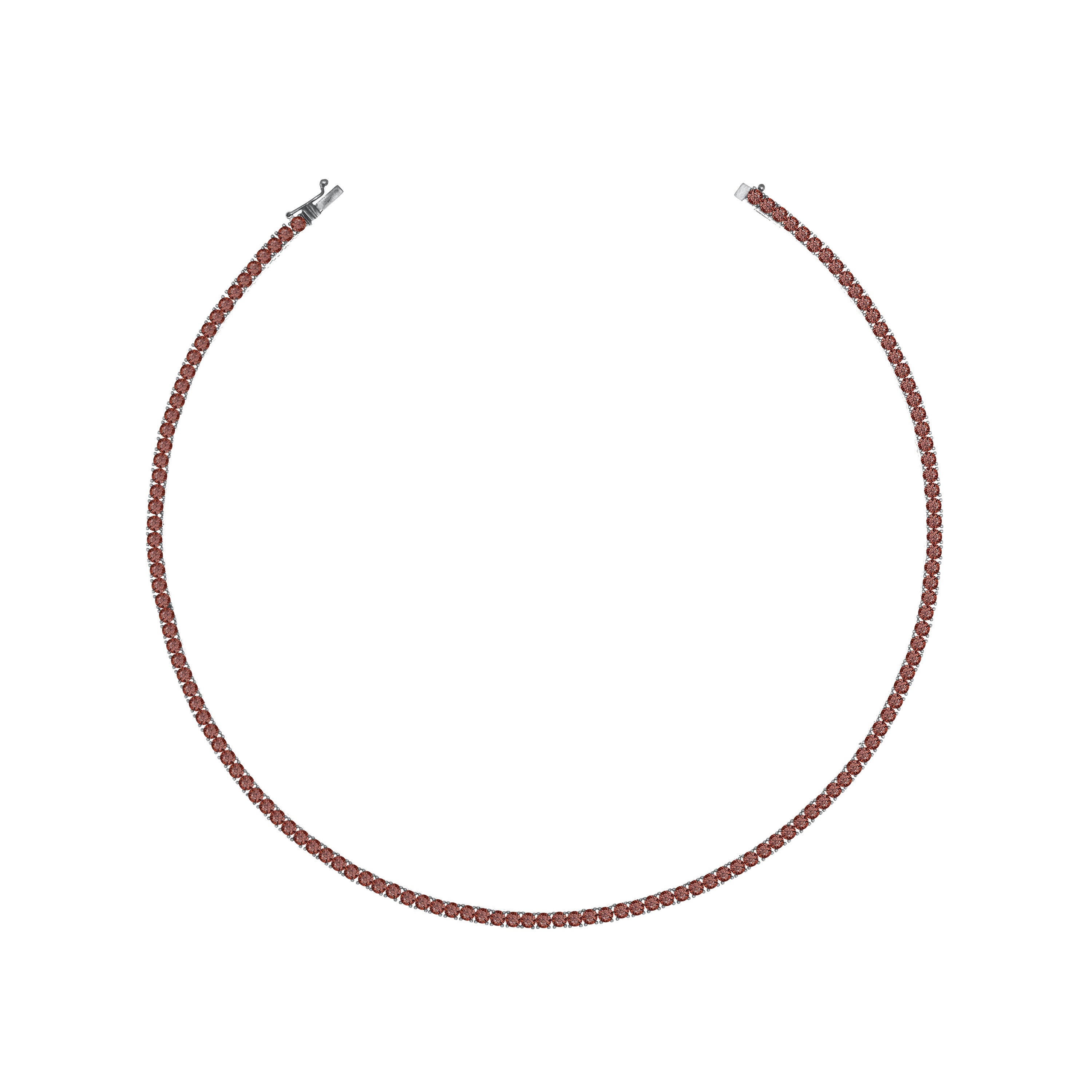 Tennis Necklace With Box Clasp - Silver Brown