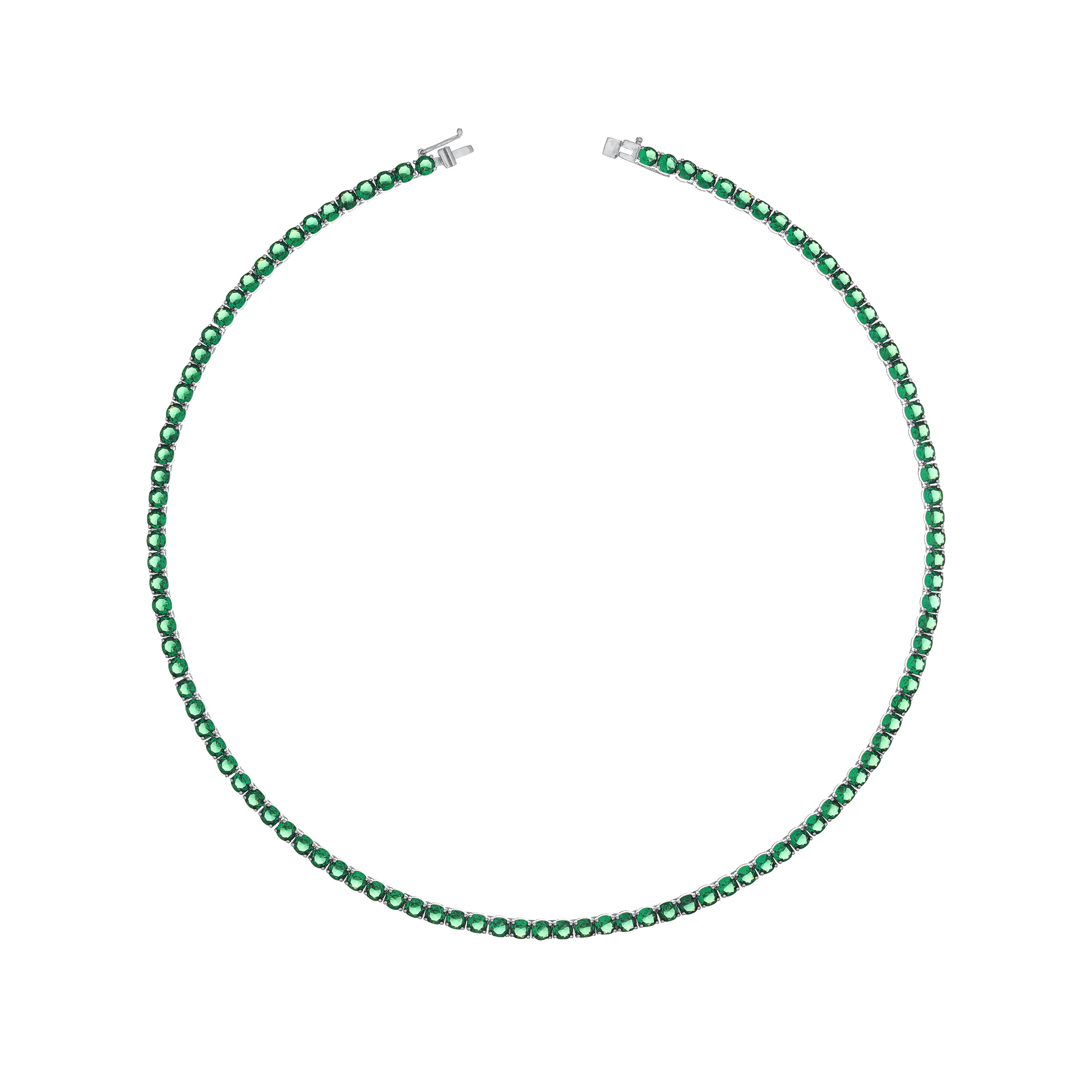 Tennis Necklace With Box Clasp - Silver Green - 4mm