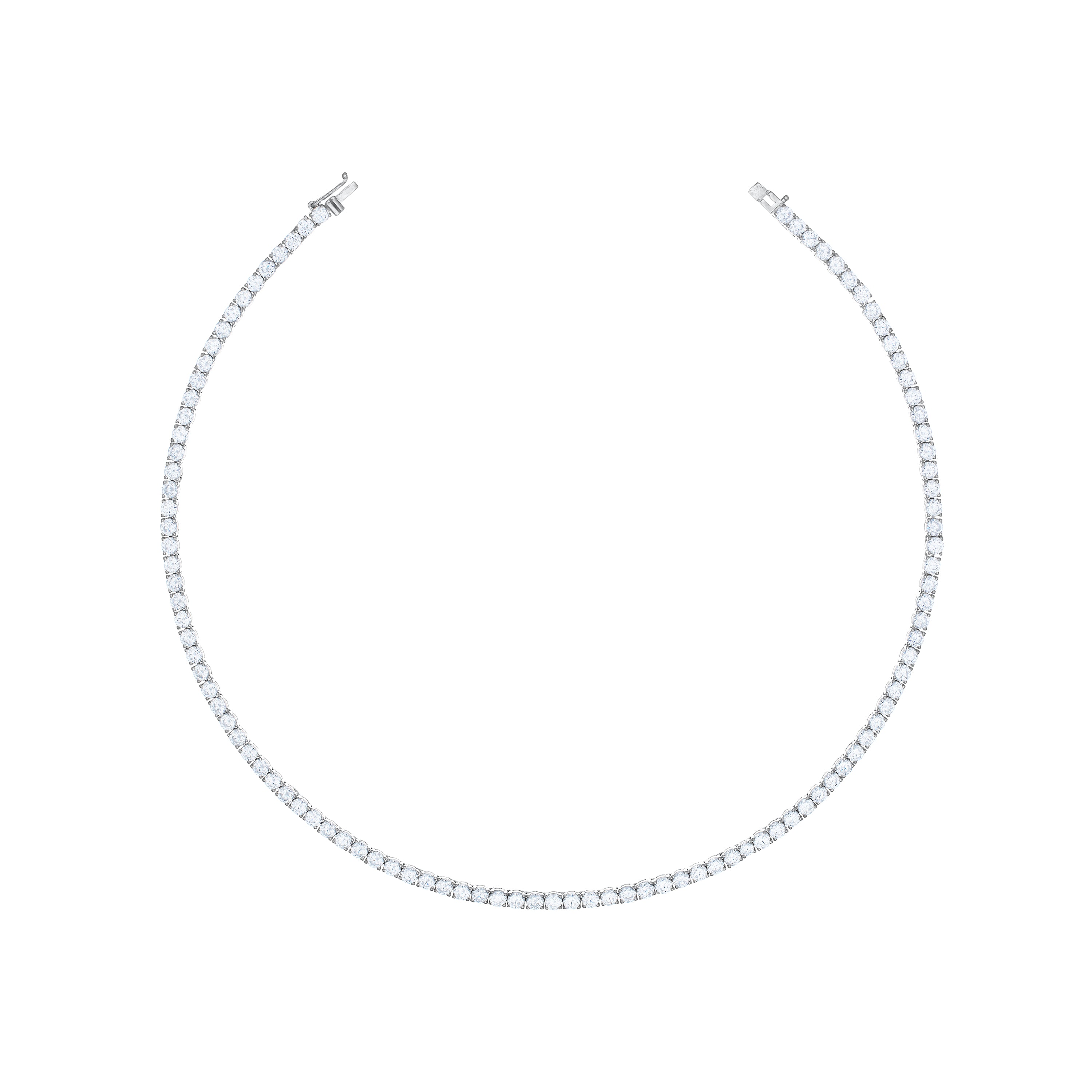 Tennis Necklace With Box Clasp - Silver White - 3.5mm
