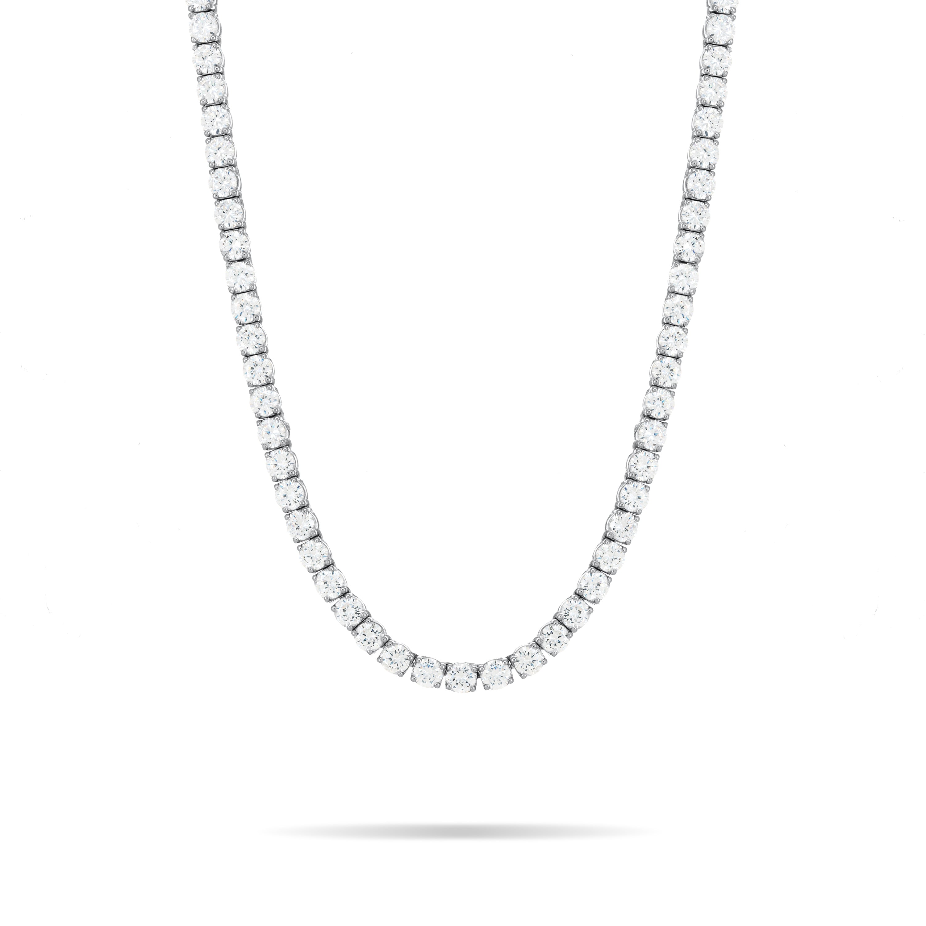 Tennis Necklace With Box Clasp - Silver White - 5mm