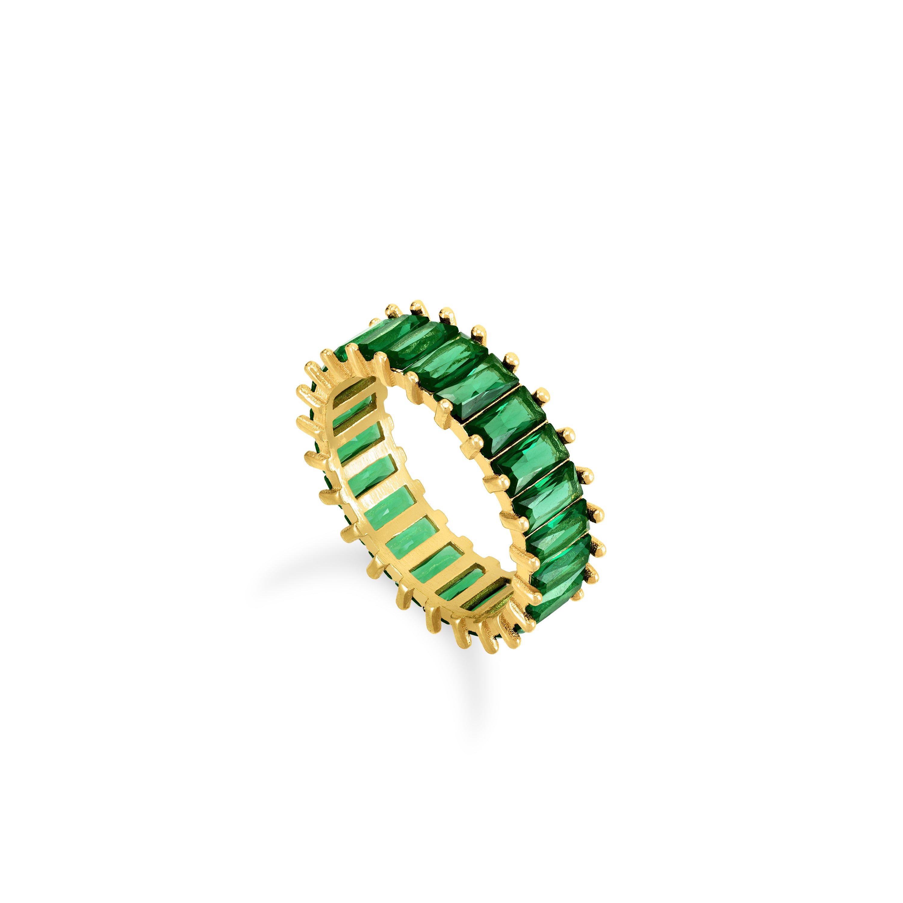 Thin Cut Eternity Baguette Ring - Gold Green