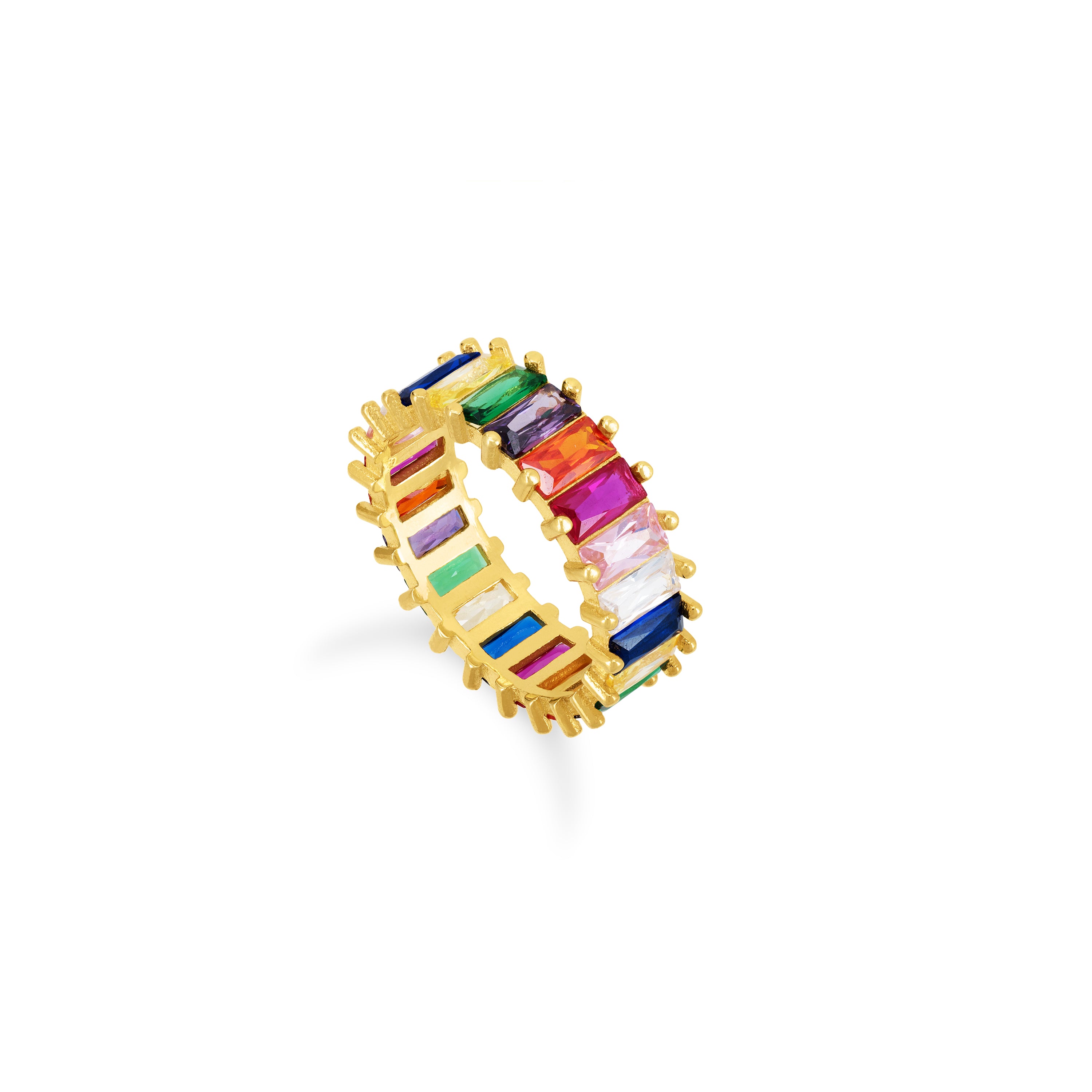 Thin Cut Eternity Baguette Ring - Gold Rainbow