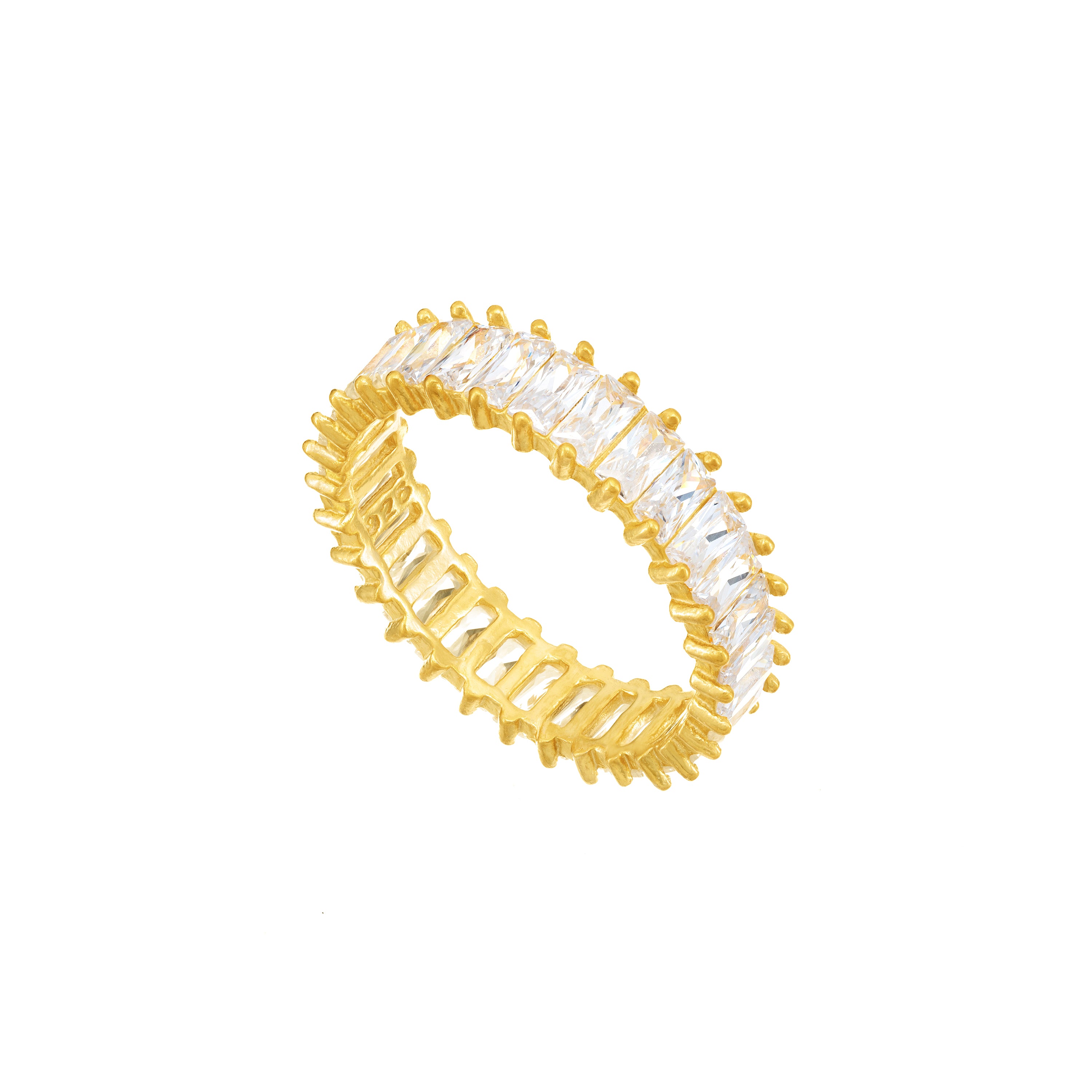 Thin Cut Eternity Baguette Ring - Gold White