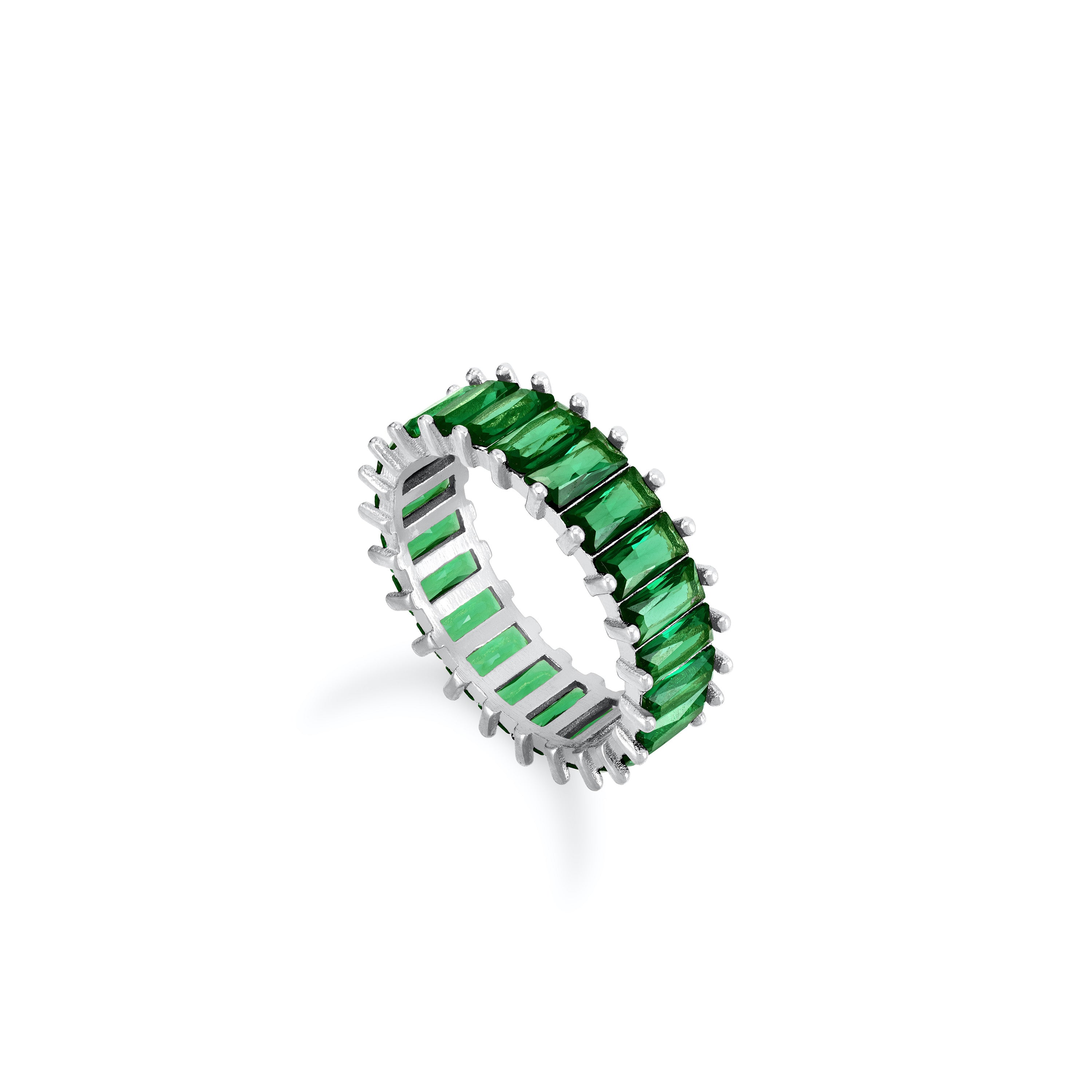 Thin Cut Eternity Baguette Ring - Silver Green