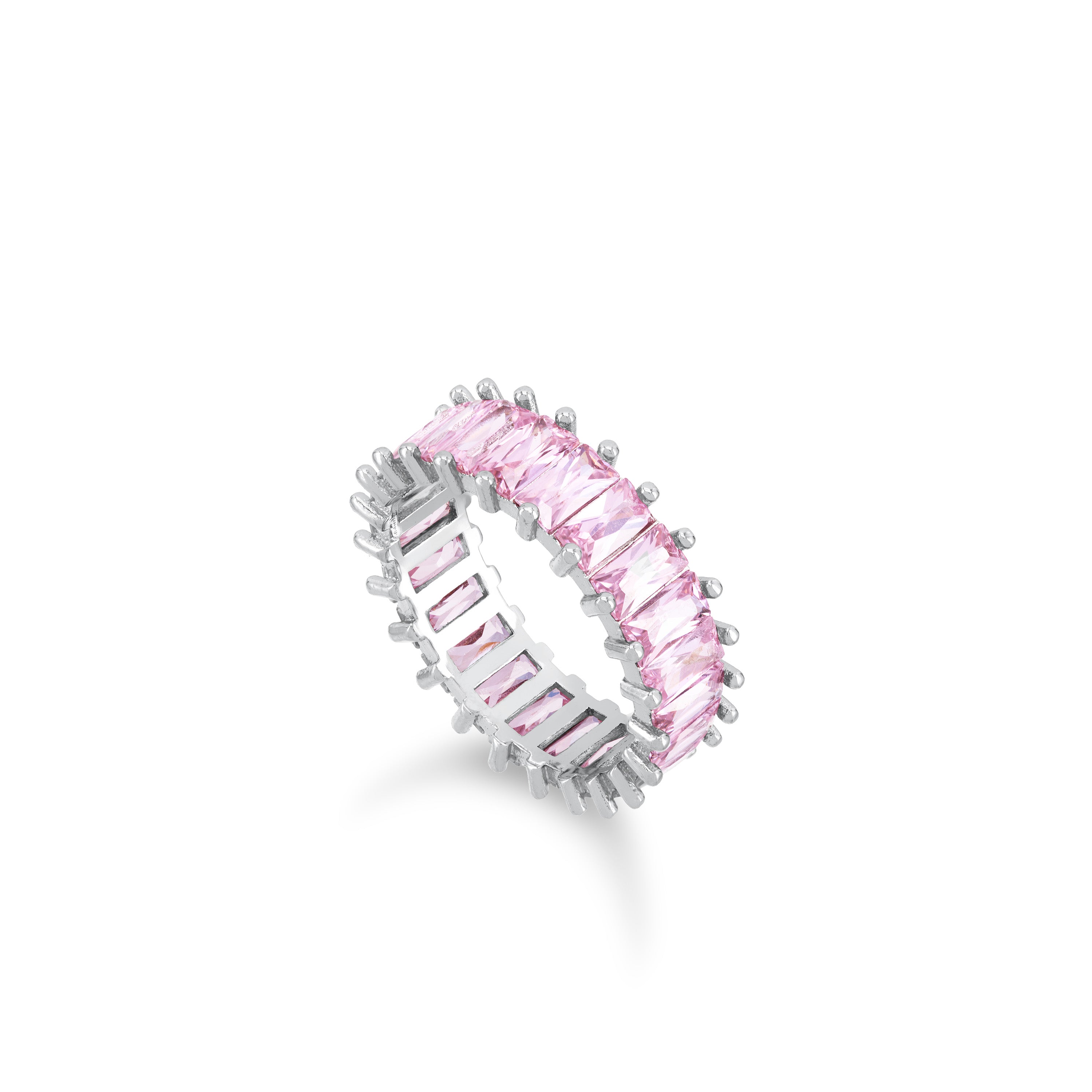 Thin Cut Eternity Baguette Ring - Silver Light Pink