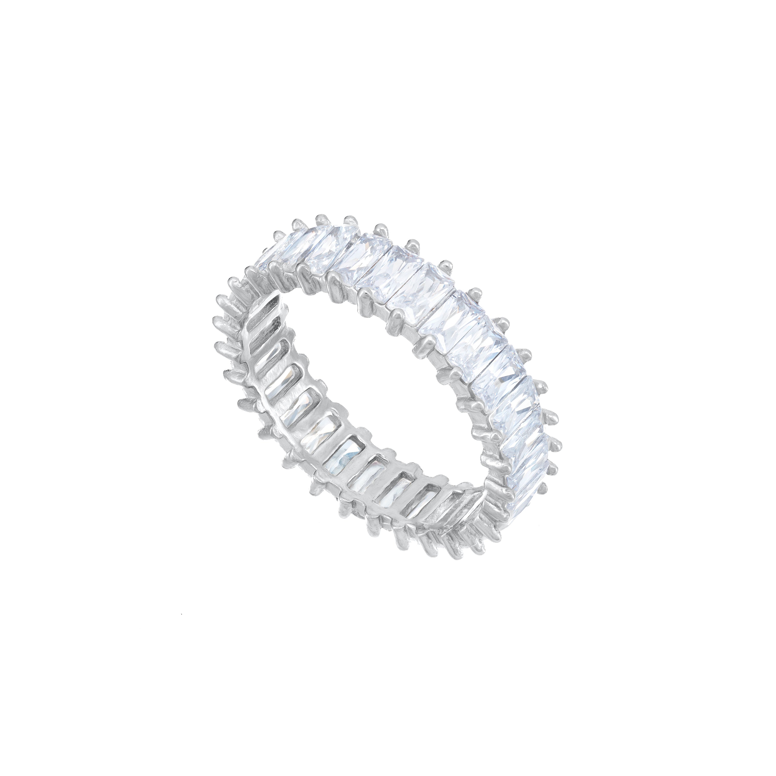 Thin Cut Eternity Baguette Ring - Silver White