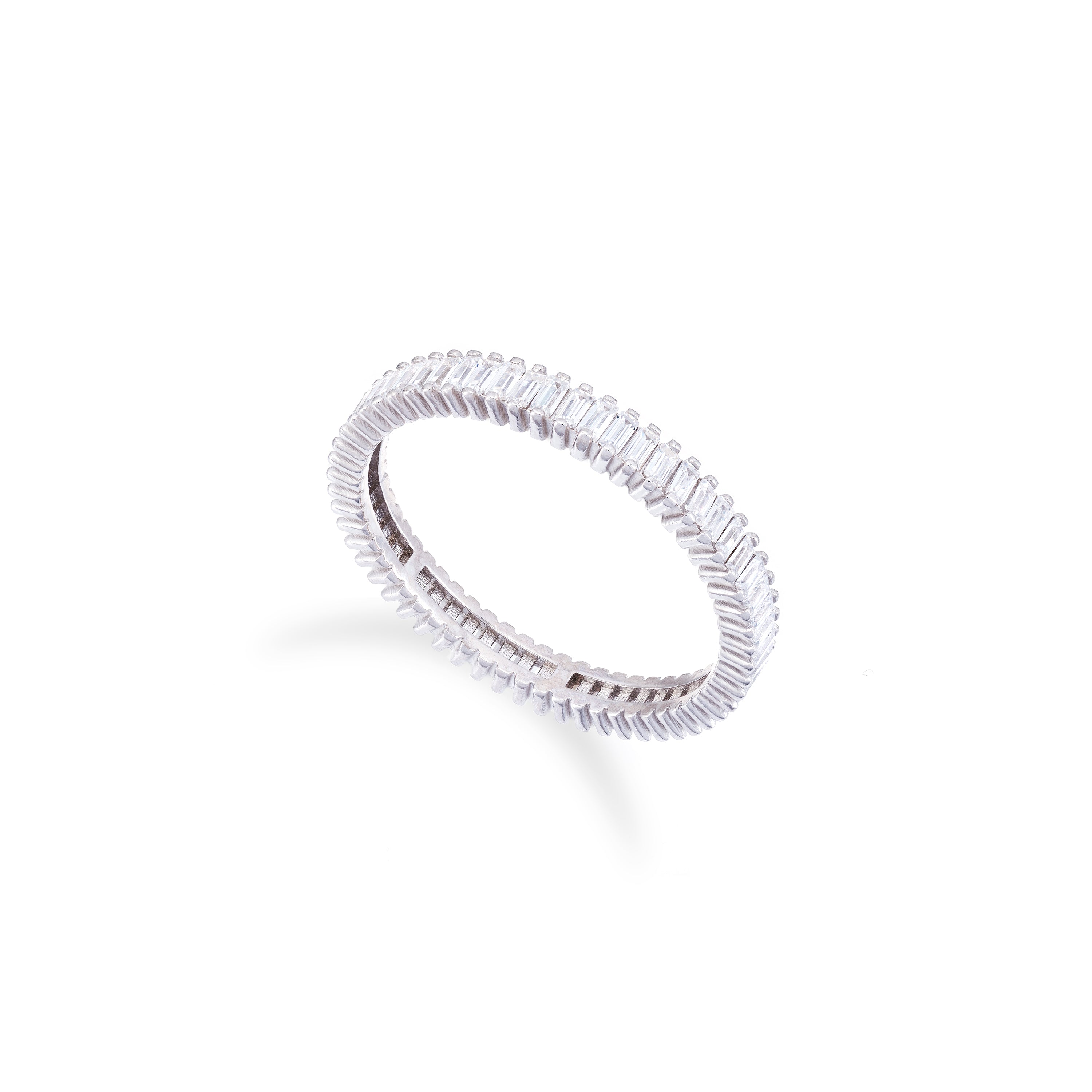 Thin Eternity Baguette Ring - Silver White
