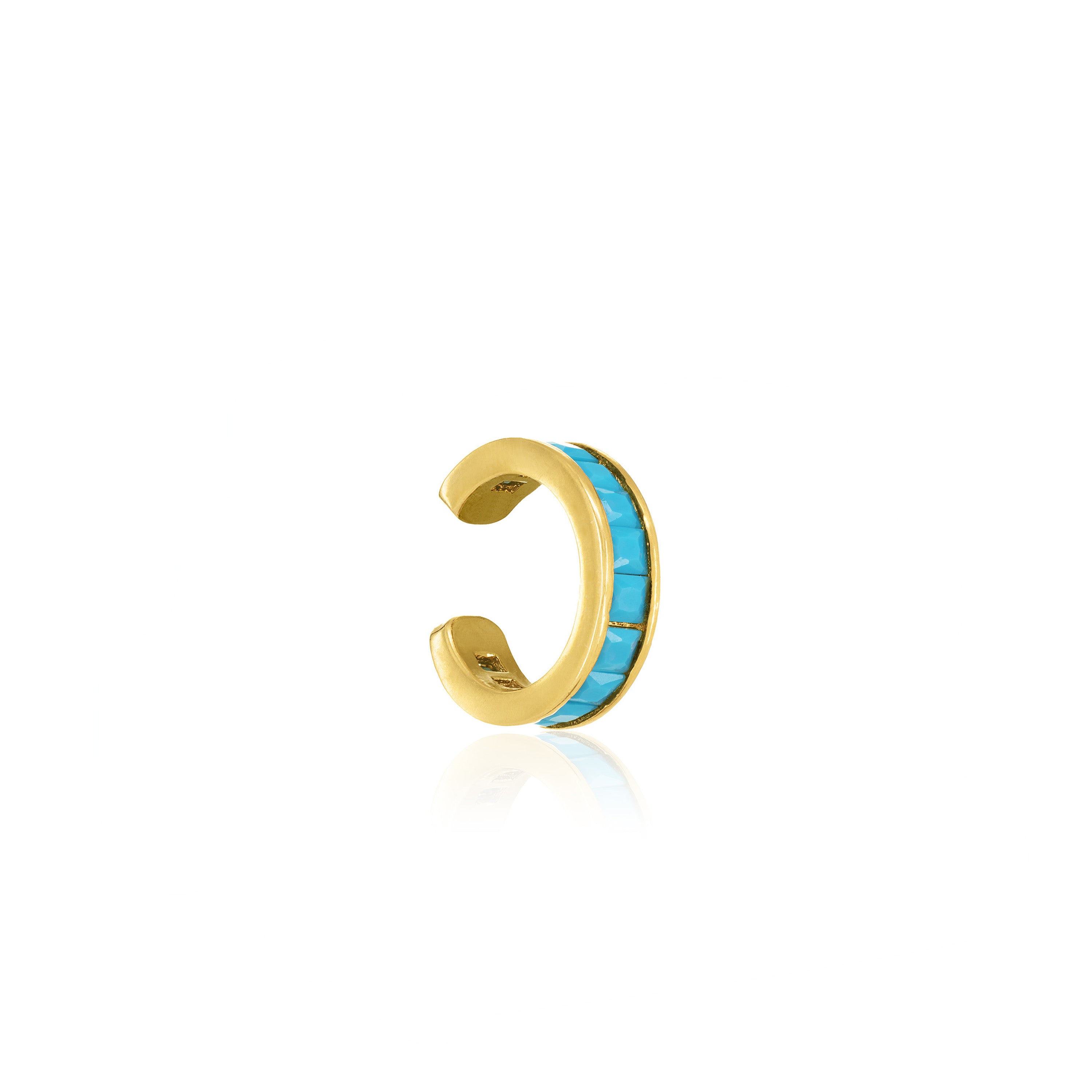 Thin Princess Cut Ear Cuff - Gold Turquoise