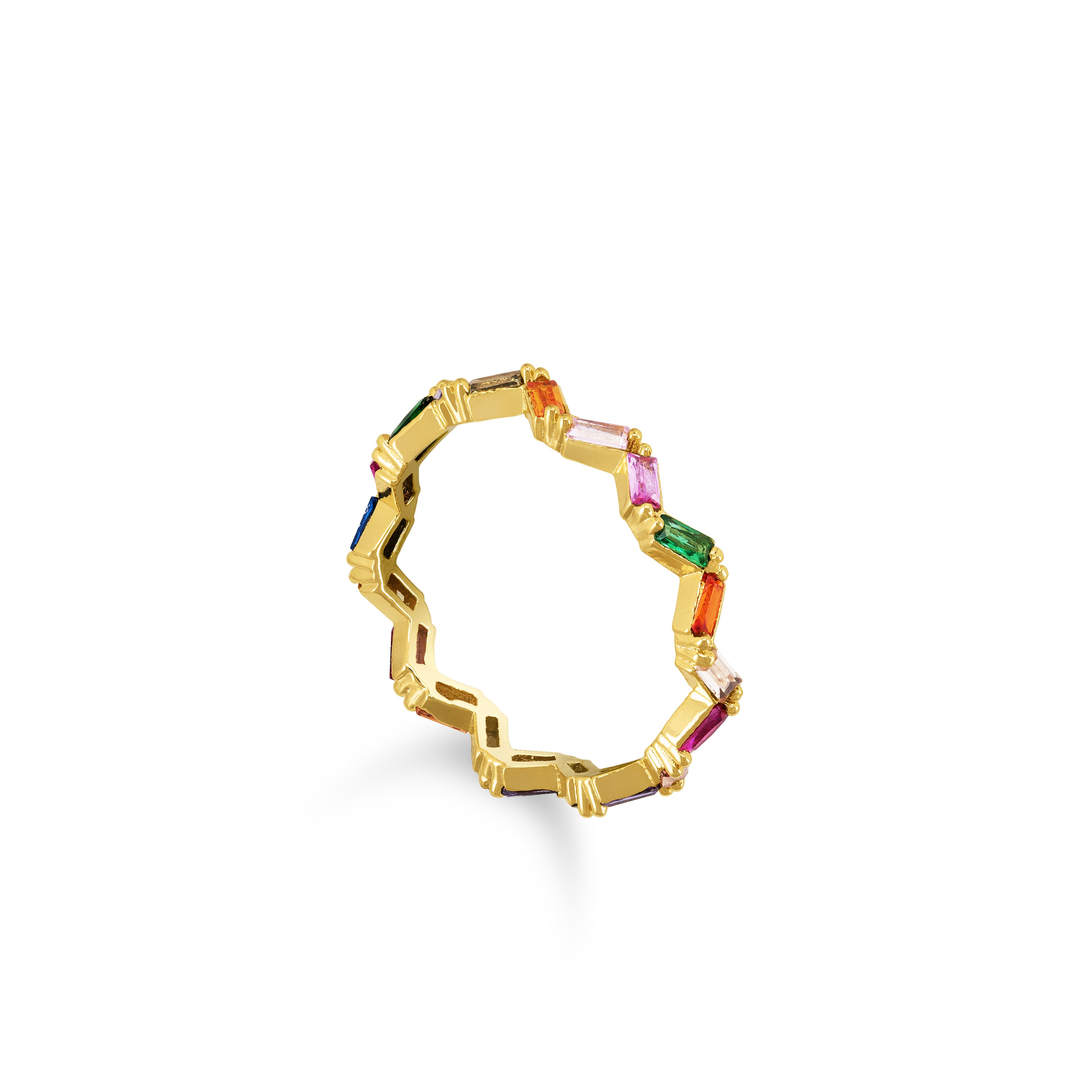 Thin Zig Zag Baguette Ring - Gold Rainbow