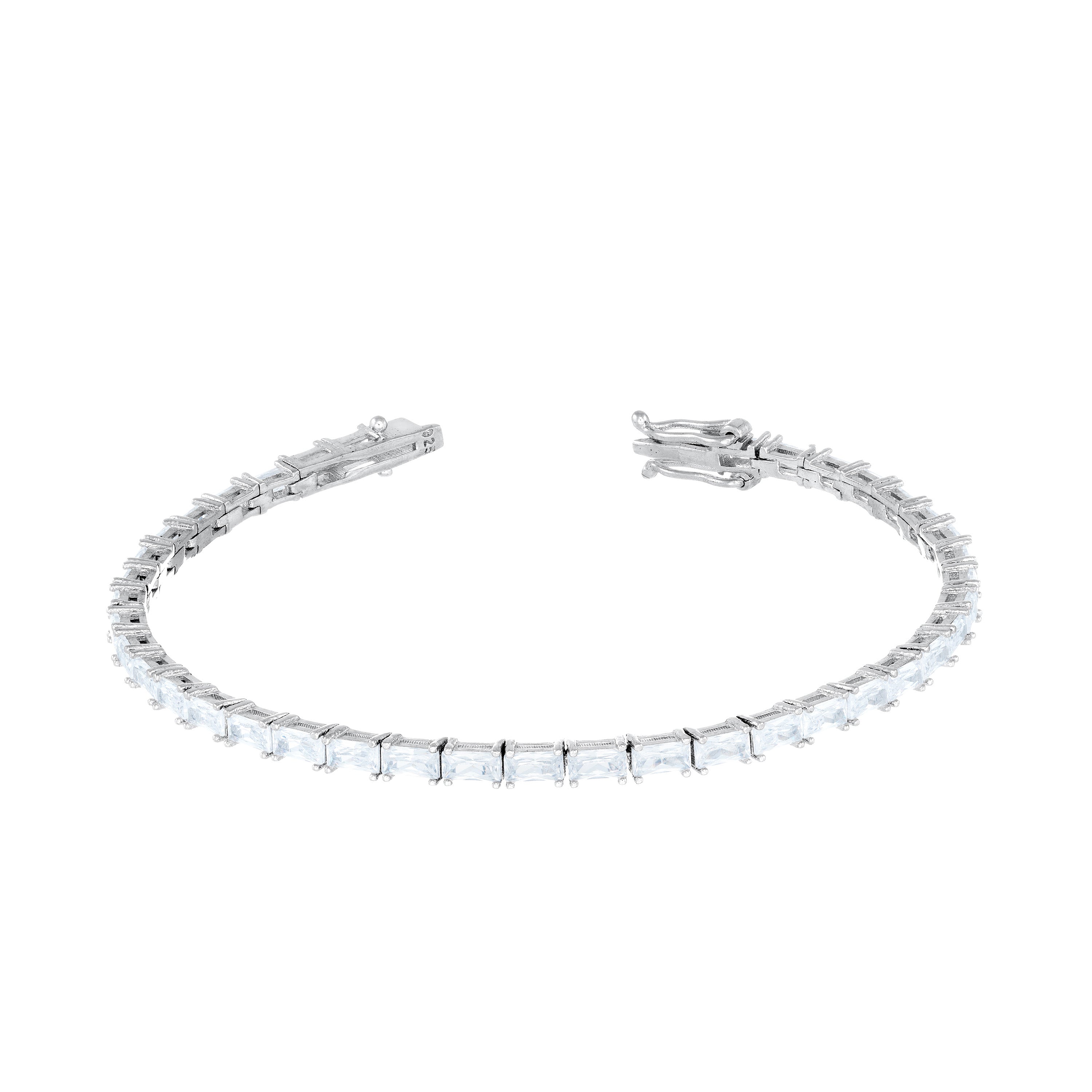 Thin Baguette Bezel Tennis Bracelet With Box Clasp