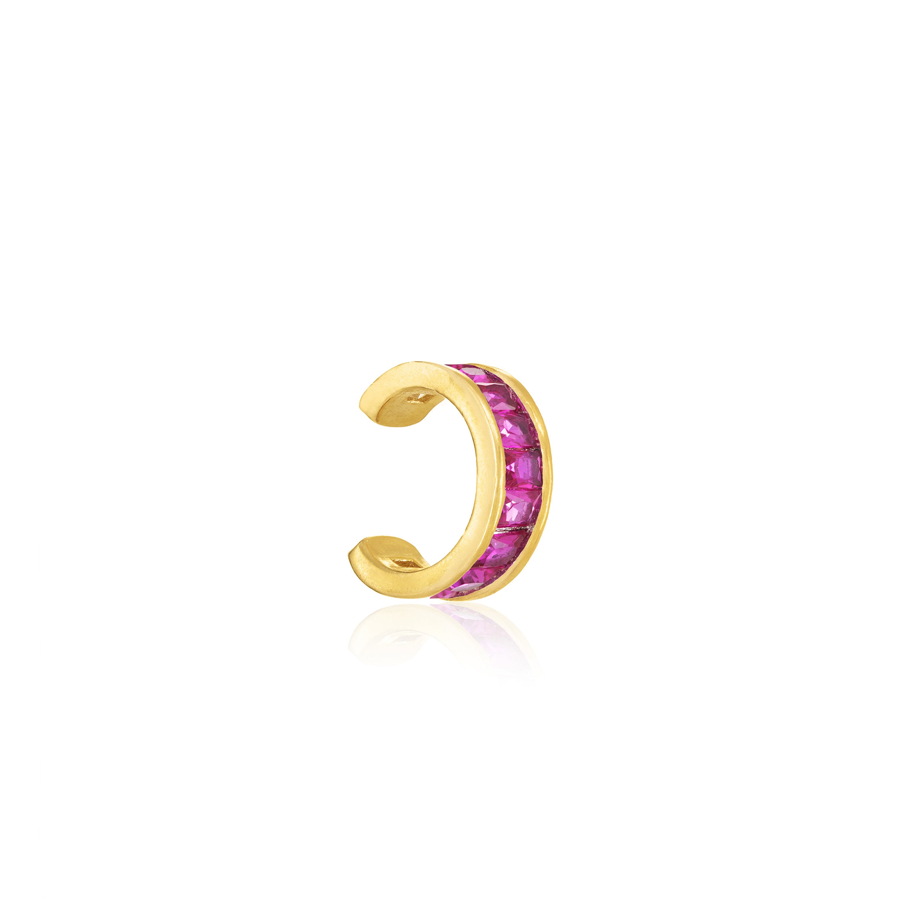 Thin Princess Cut Ear Cuff - Gold Fuchsia