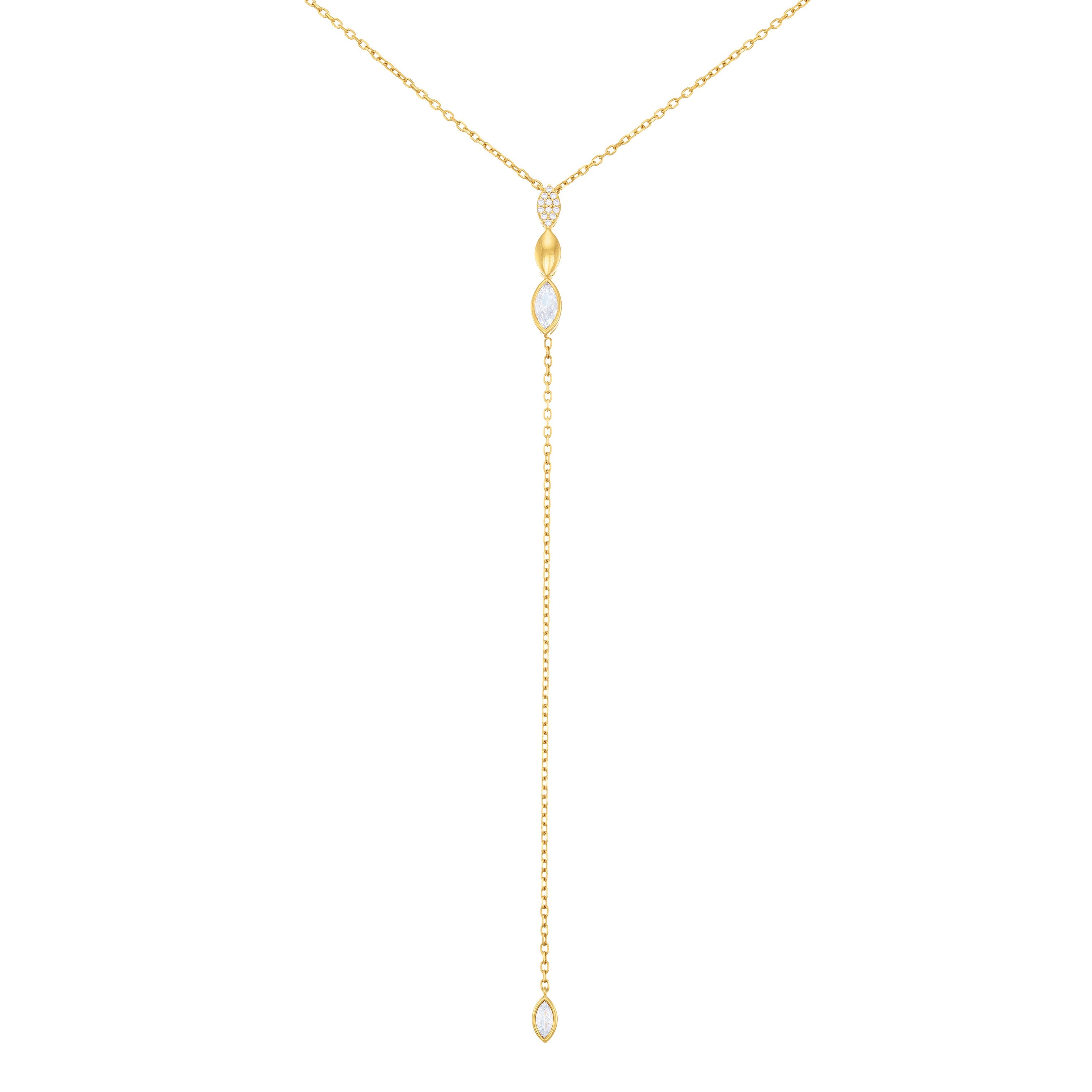 Three Shape Marquise Cz Drop Lariat Necklace - Gold White