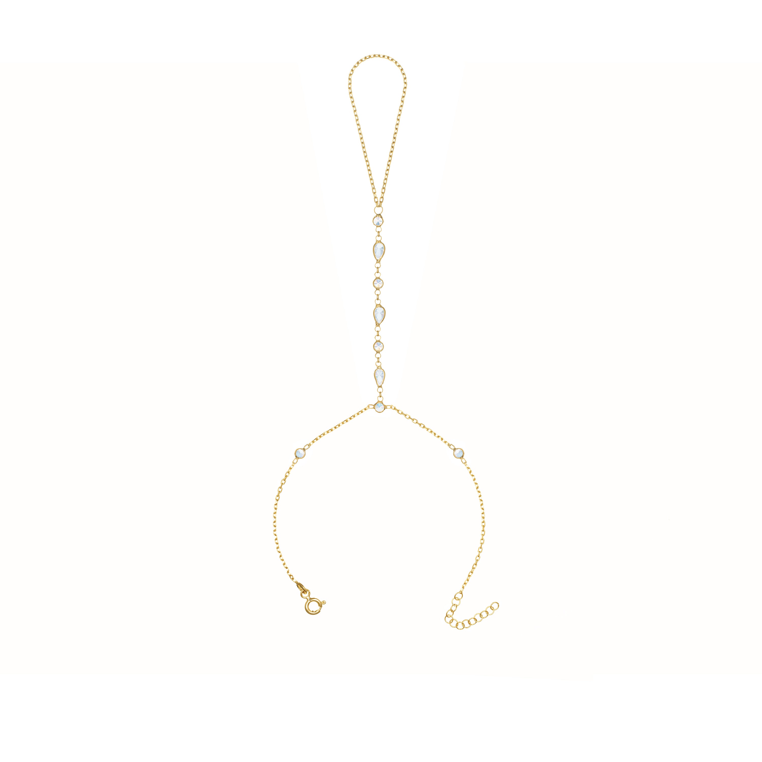 Three Teardrop And Cubic Zirconia Bezel Hand Bracelet - Gold White