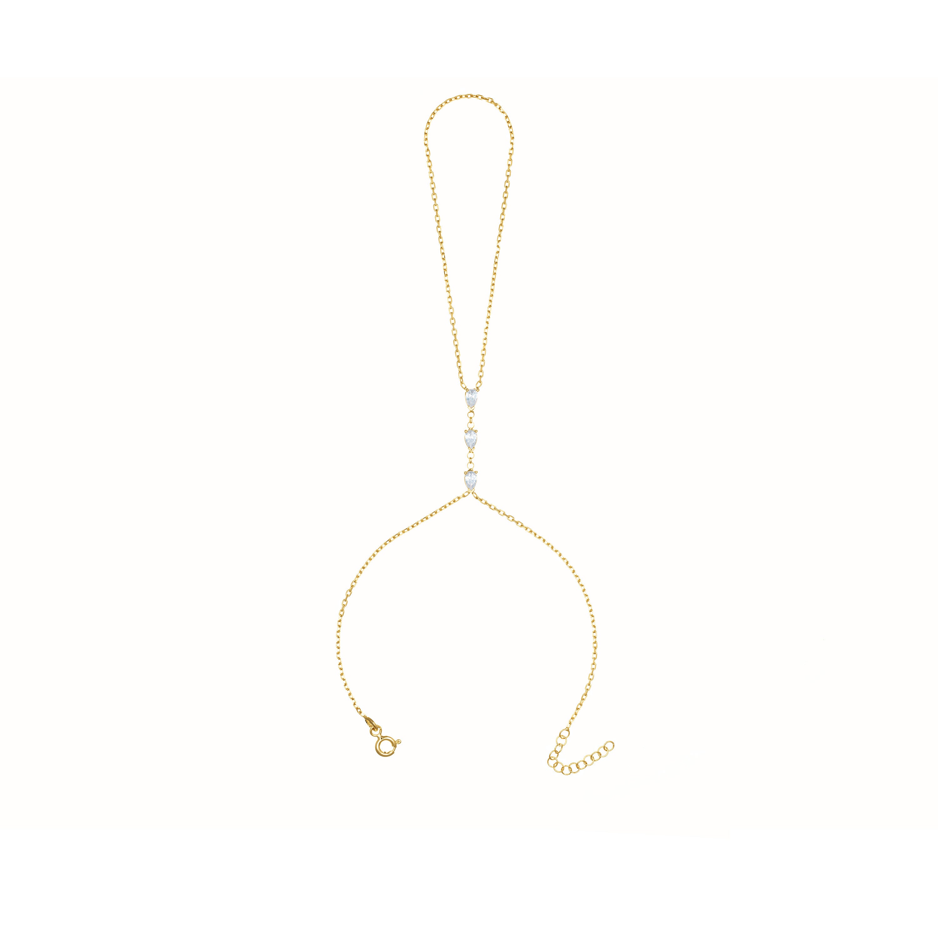 Three Teardrops Hand Bracelet - Gold White