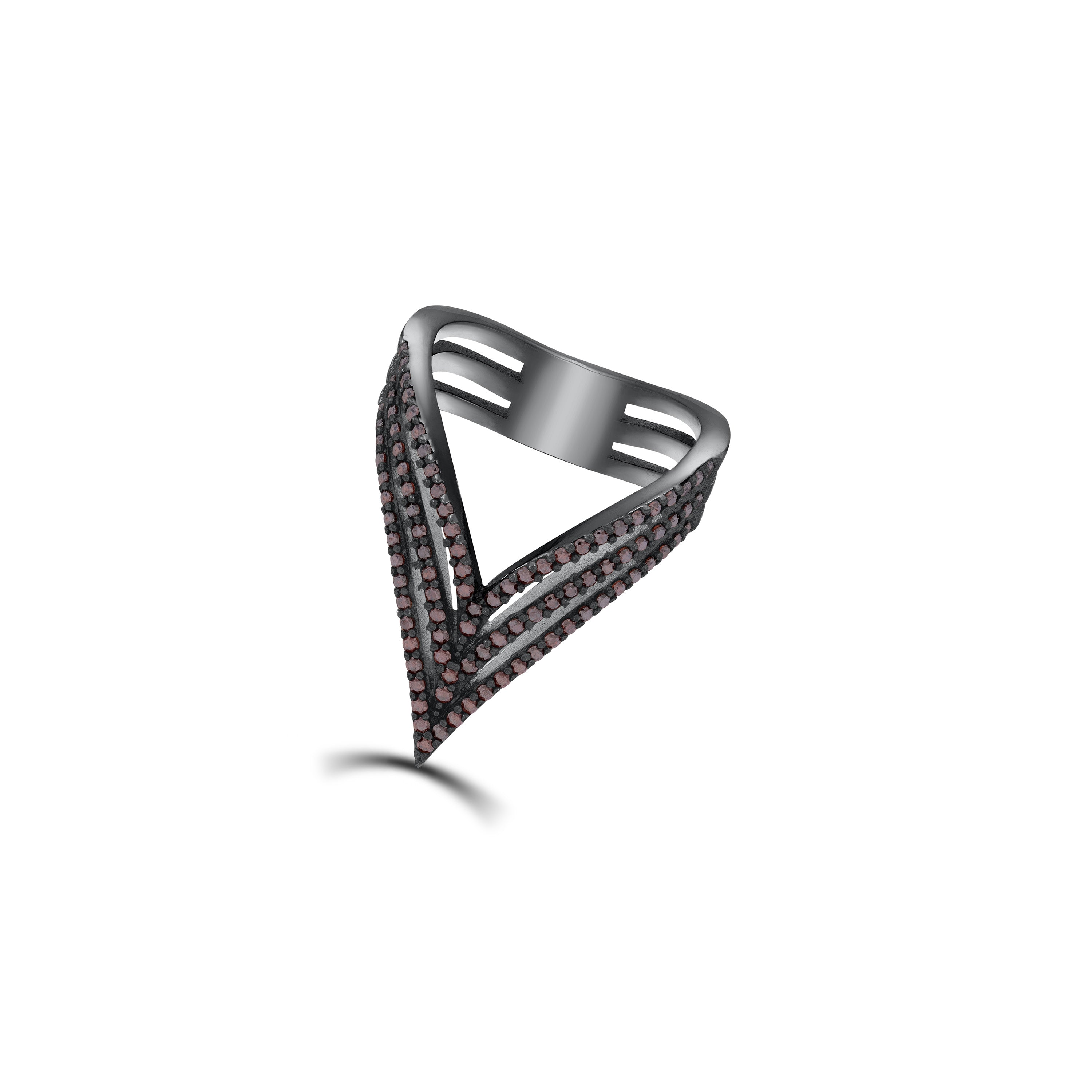 Three Layer V-Shaped Cubic Zirconia Ring - Black Rhoduim Brown