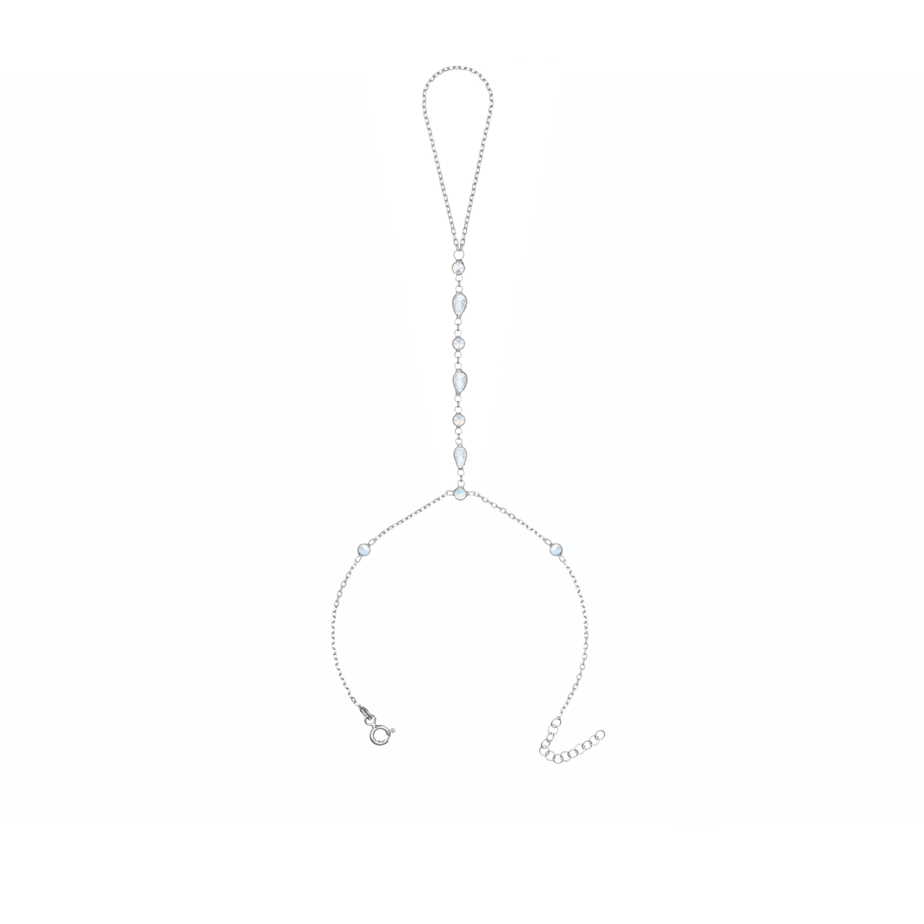 Three Teardrop And Cubic Zirconia Bezel Hand Bracelet - Silver White