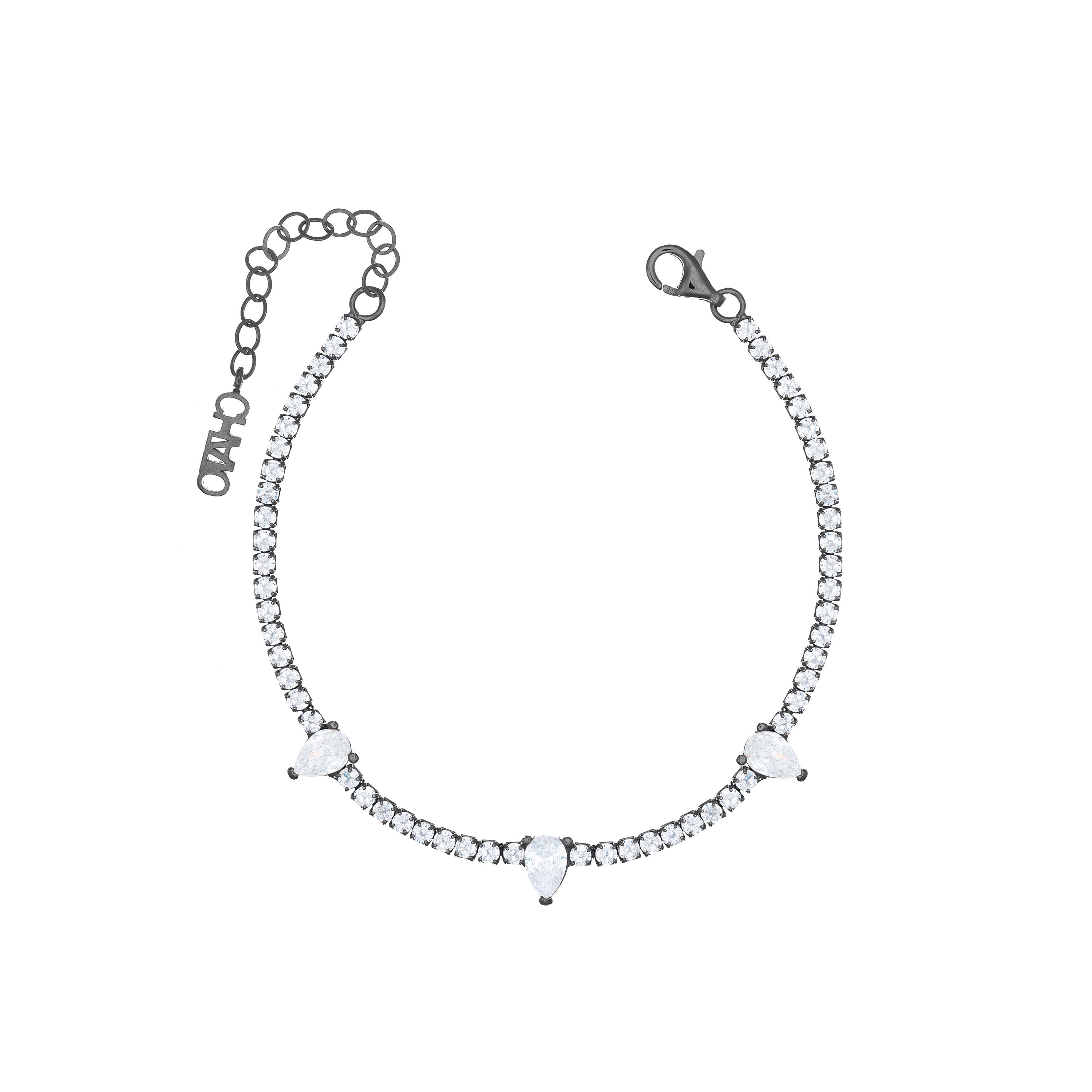 Three Teardrops Tennis Bracelet - Black Rhodium White