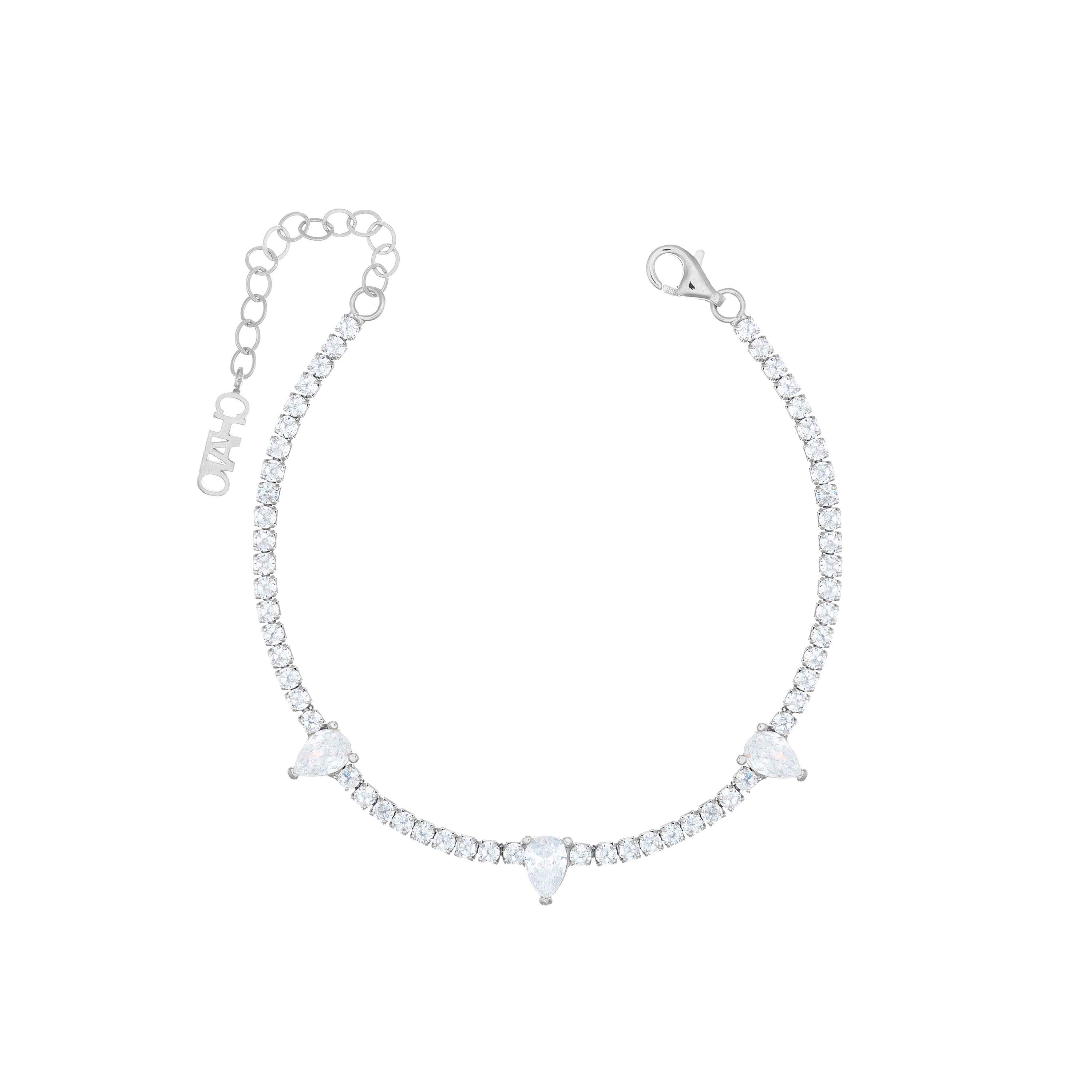 Three Teardrops Tennis Bracelet - Silver White