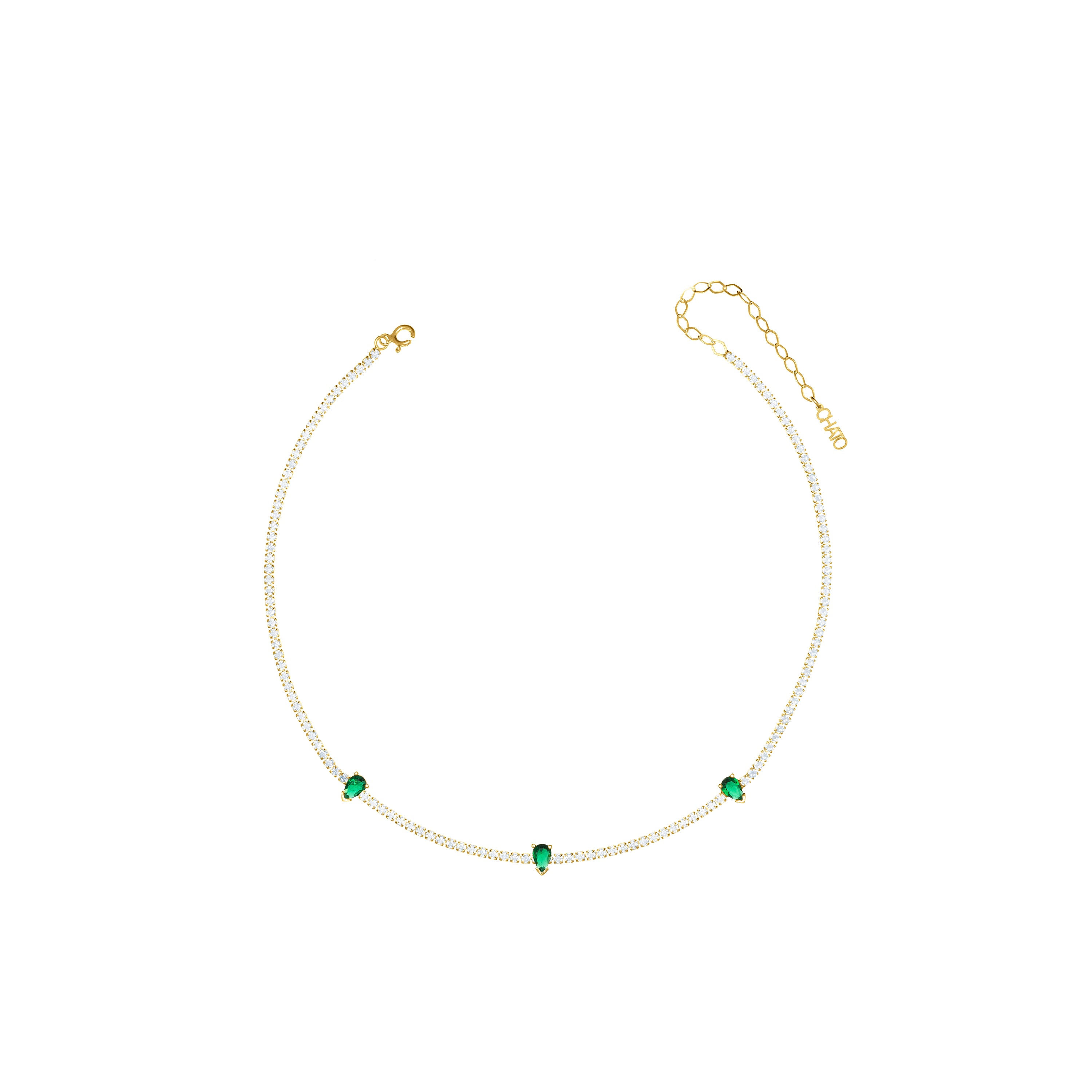 Three Teardrops Tennis Choker - Gold Green And White