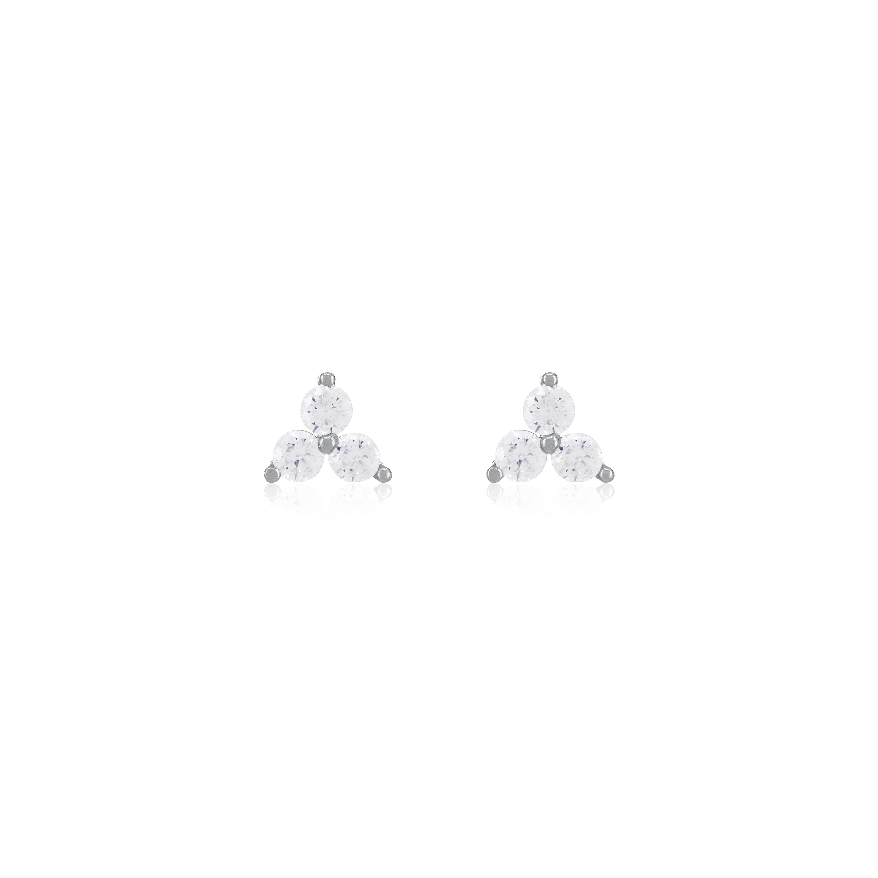 Tiny Three Dot Trio Stud Earrings - Silver