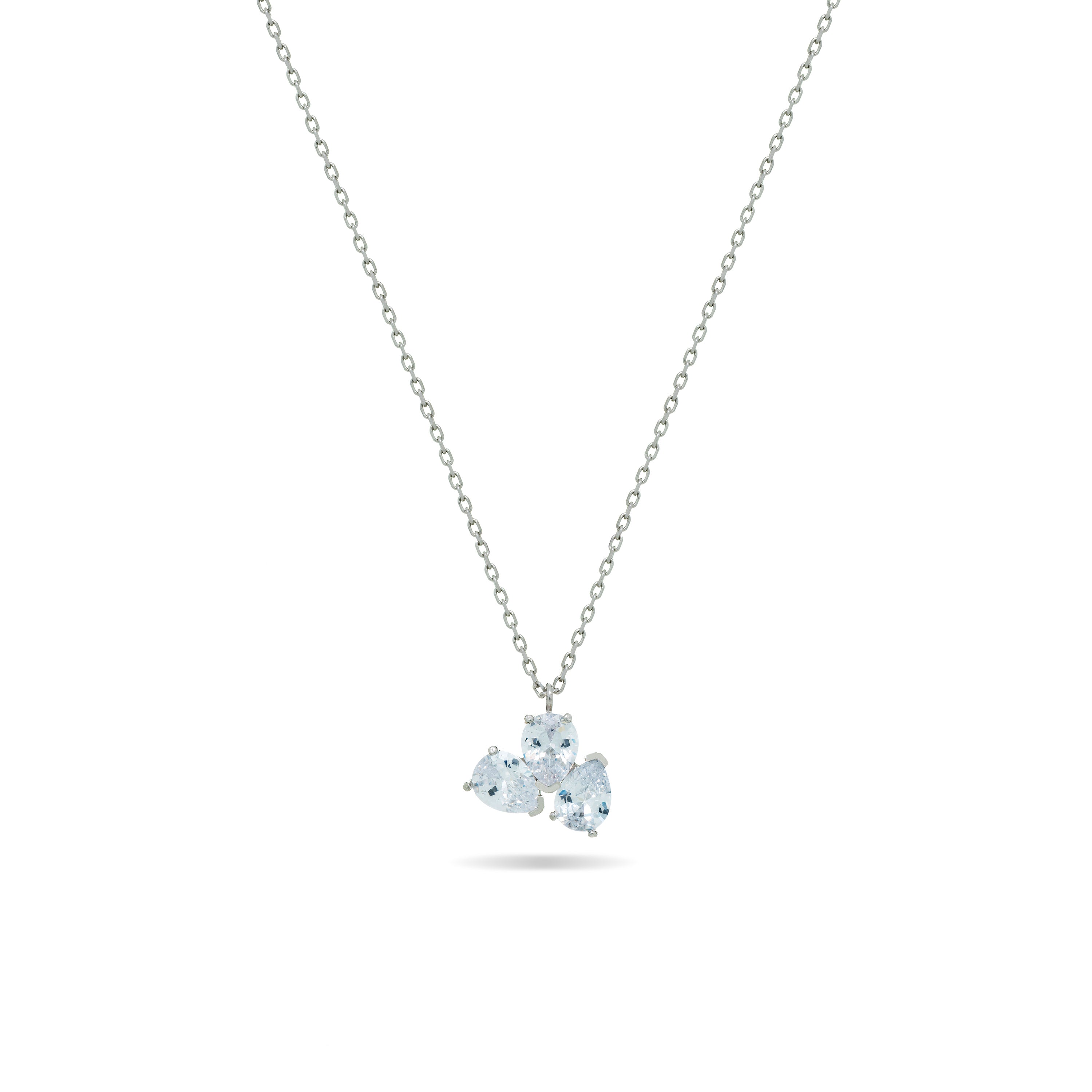 Triple Teardrop Pendant Necklace - Silver White