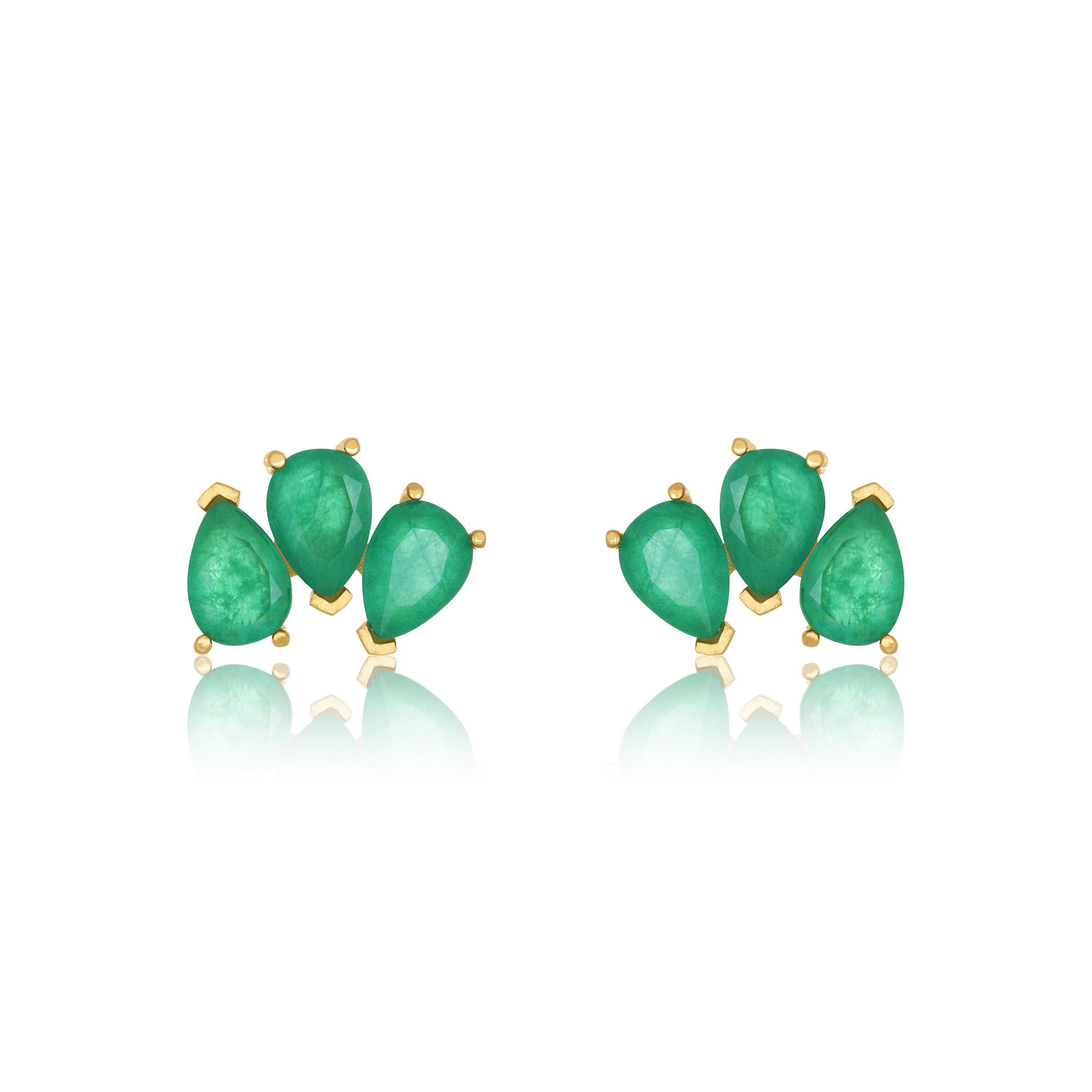 Triple Teardrop Stud Earrings - Gold Green Matt - Big