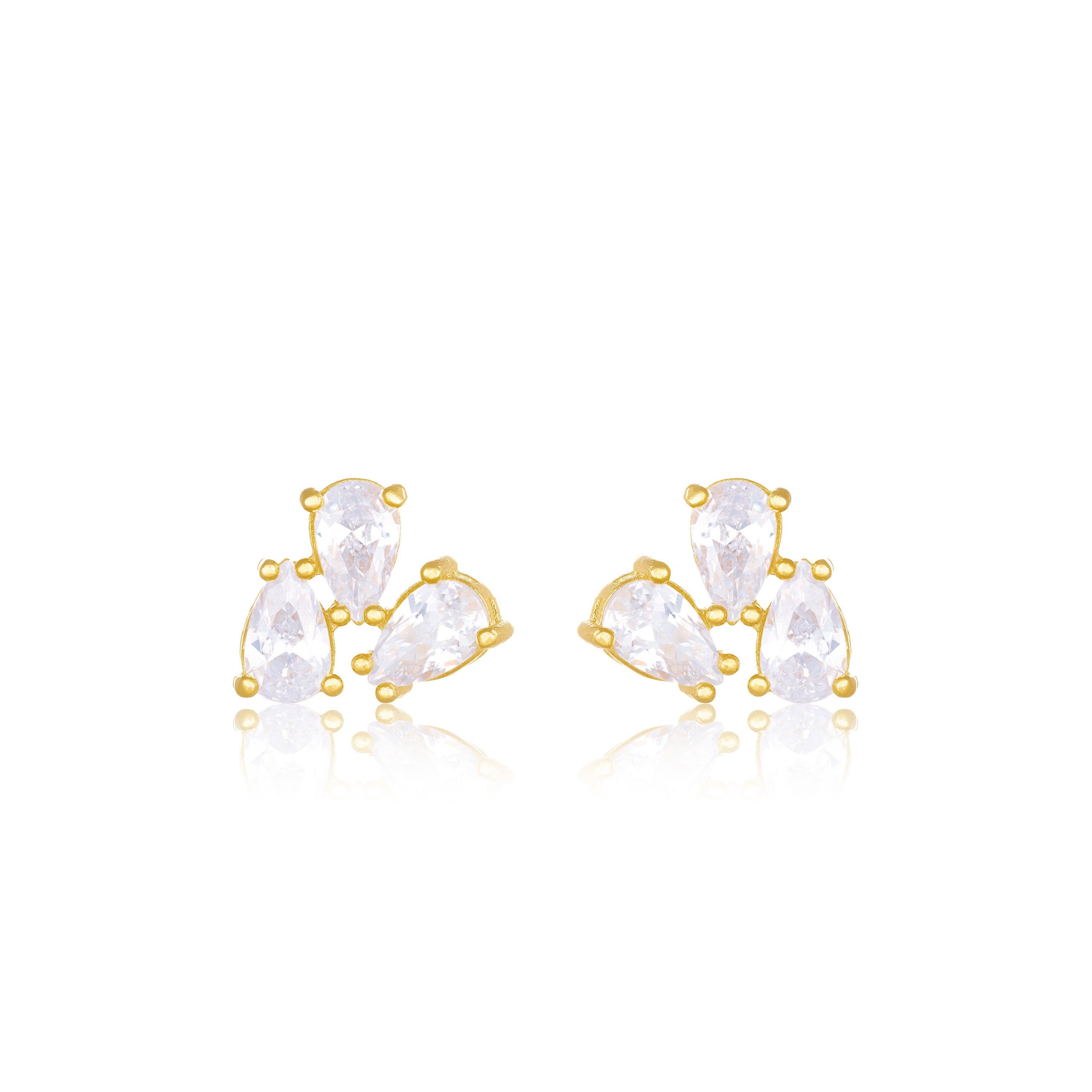 Triple Teardrop Stud Earrings - Gold White - Small