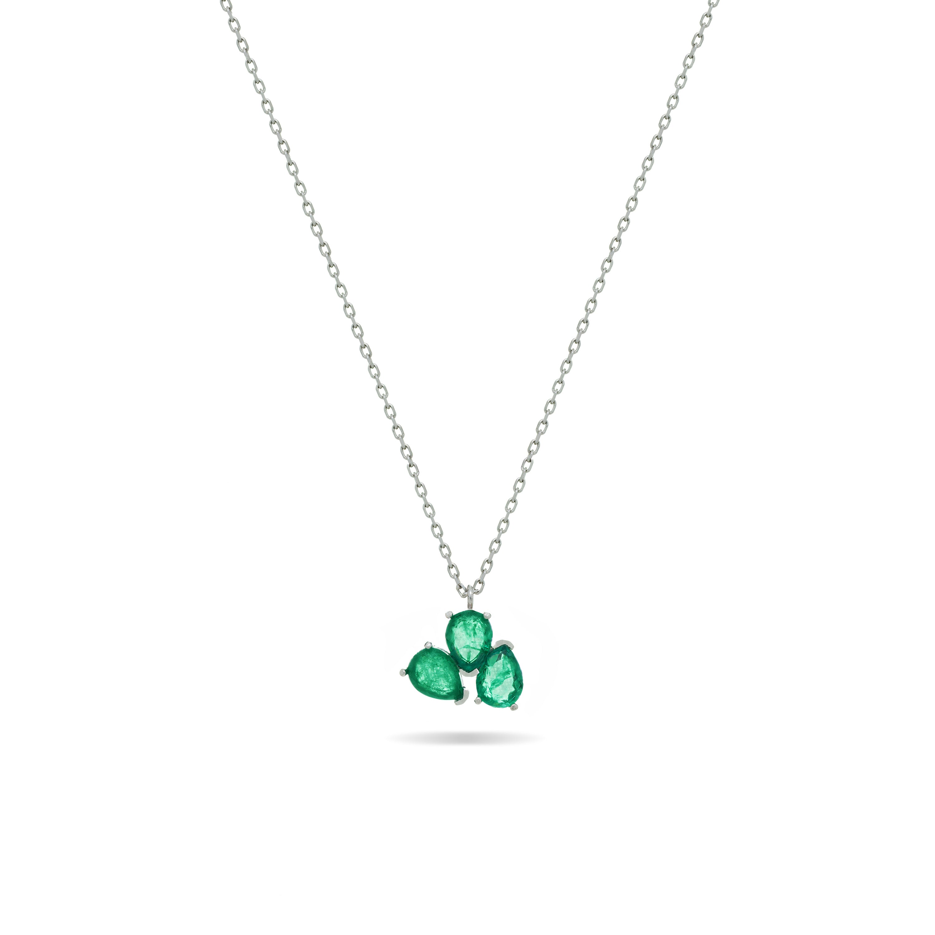 Triple Teardrop Pendant Necklace - Silver Green Matt