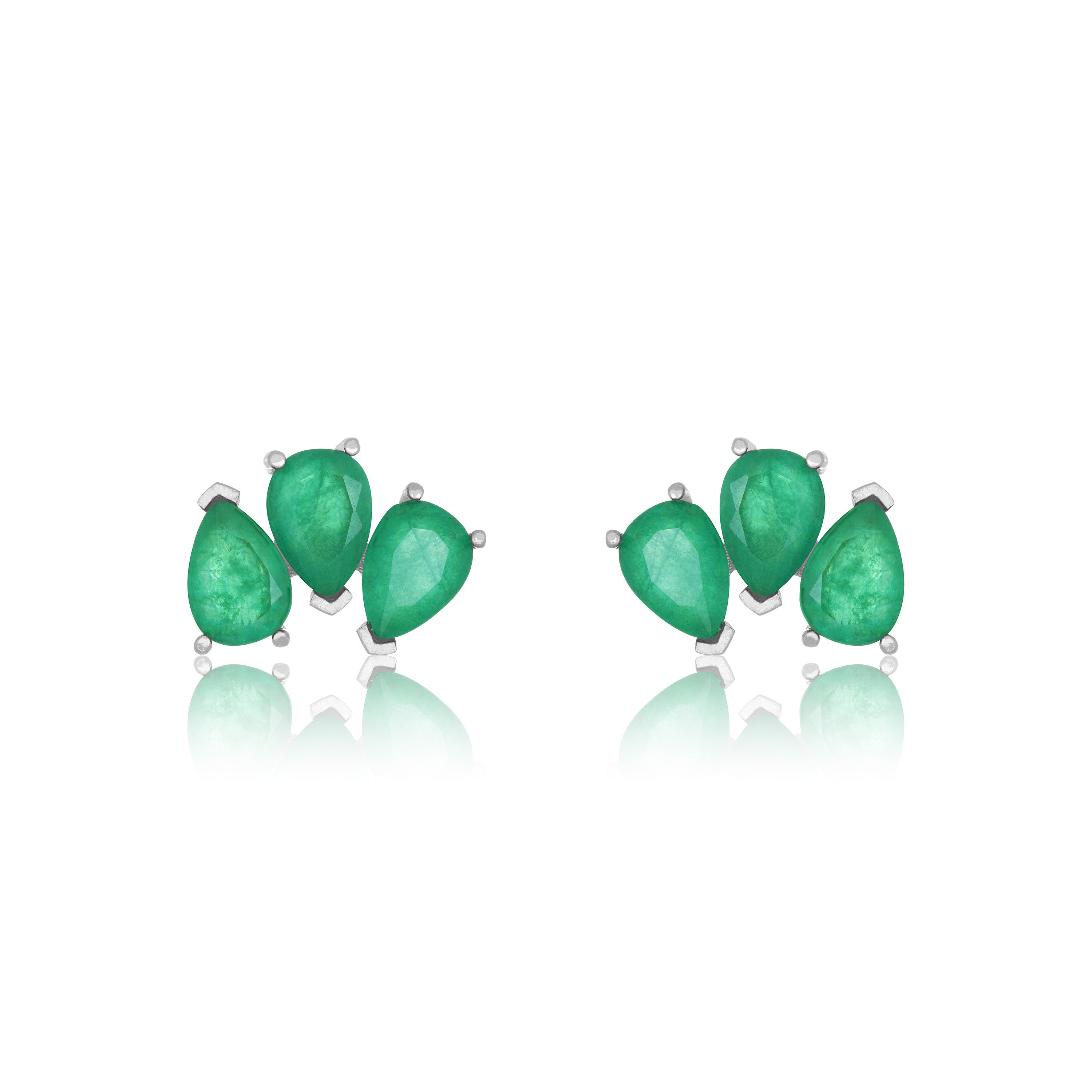 Triple Teardrop Stud Earrings - Silver Green Matt - Big