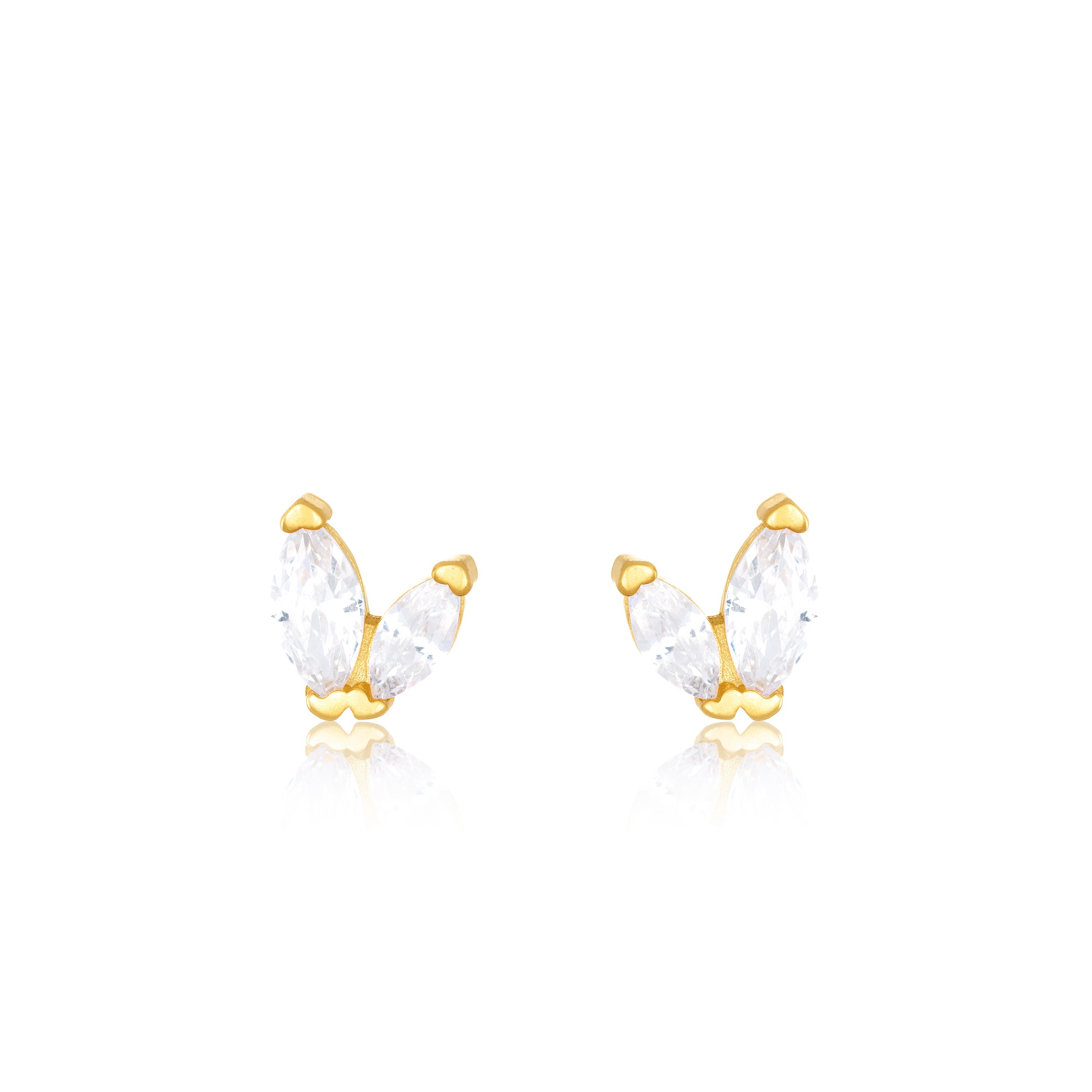 Two Marquise Cubic Zirconia Stud Earrings - Gold