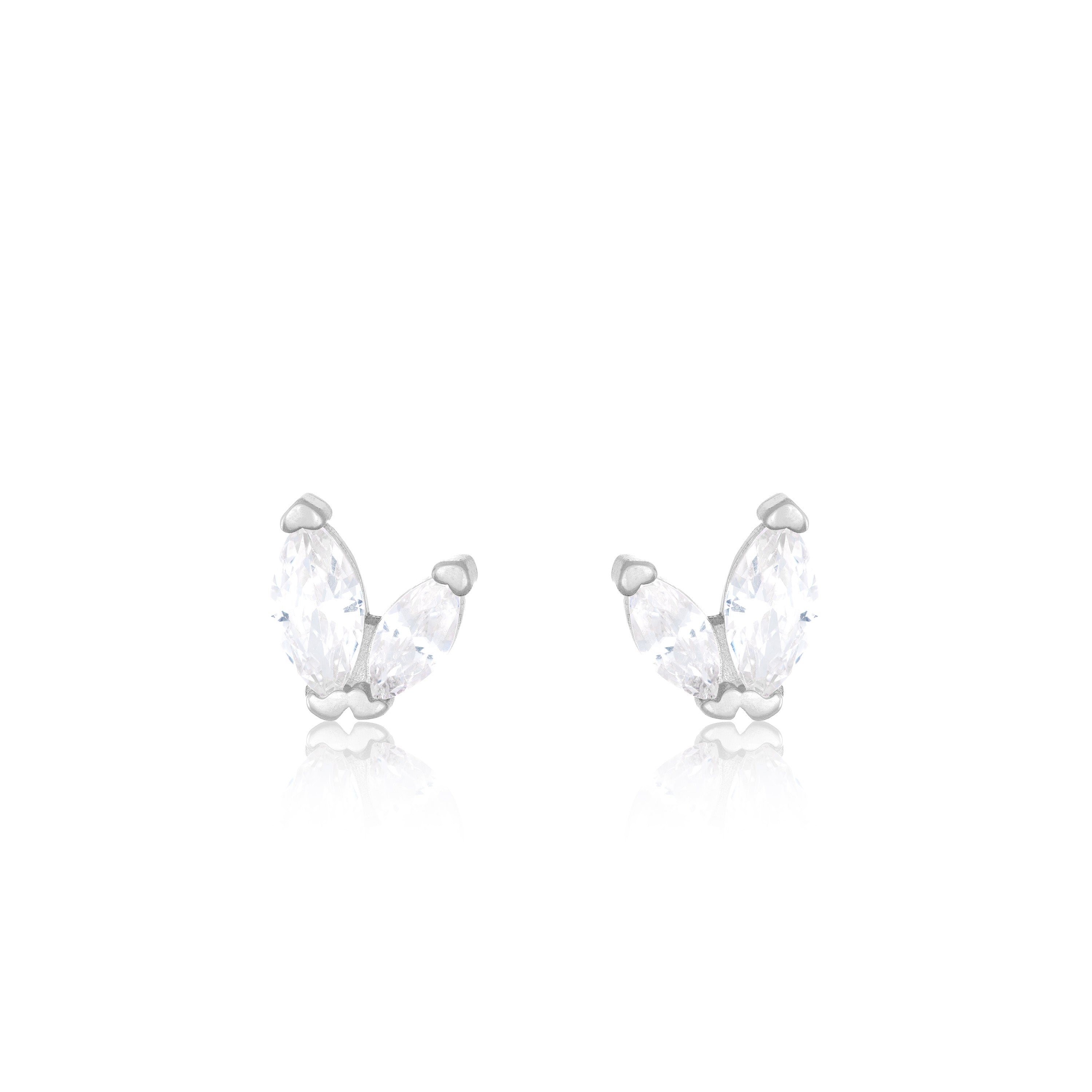 Two Marquise Cubic Zirconia Stud Earrings - Silver