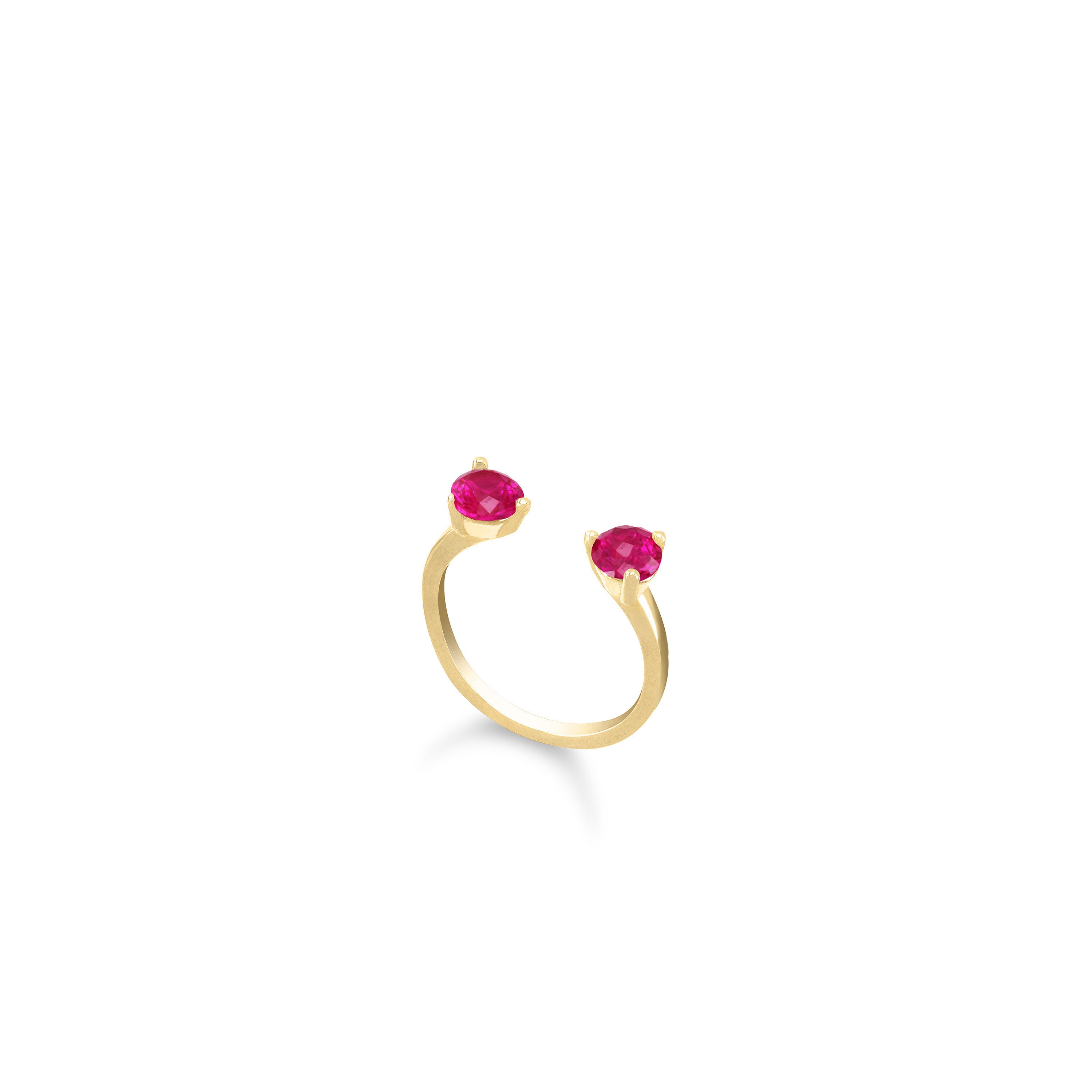 Two Stone Open Pinky Ring - Gold Fuchsia