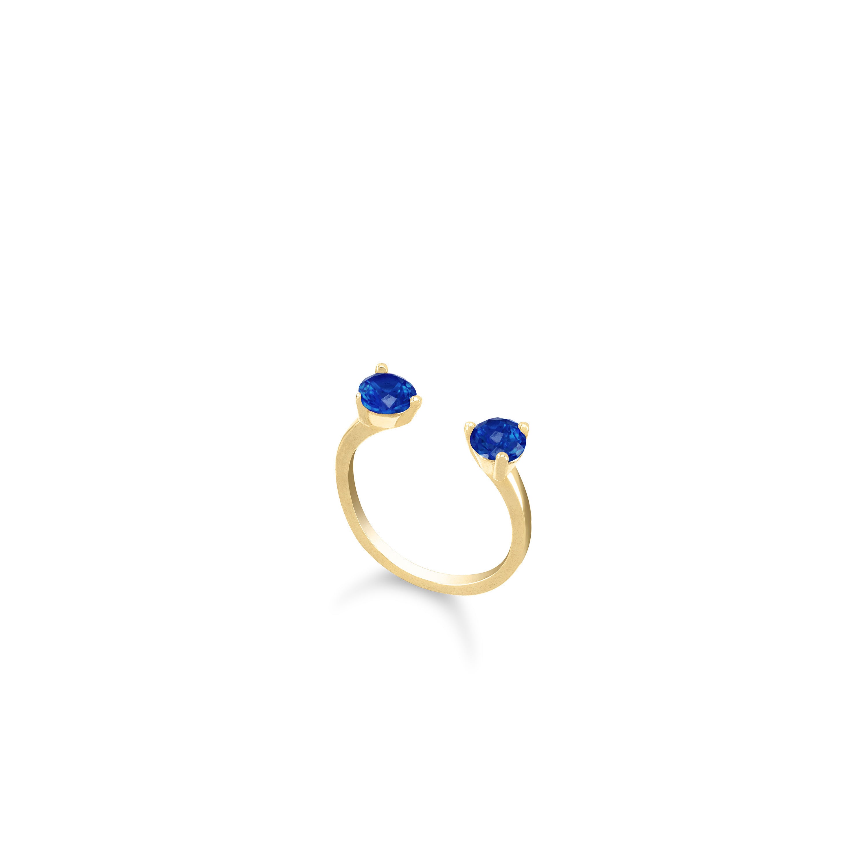 Two Stone Open Pinky Ring - Gold Navy Blue