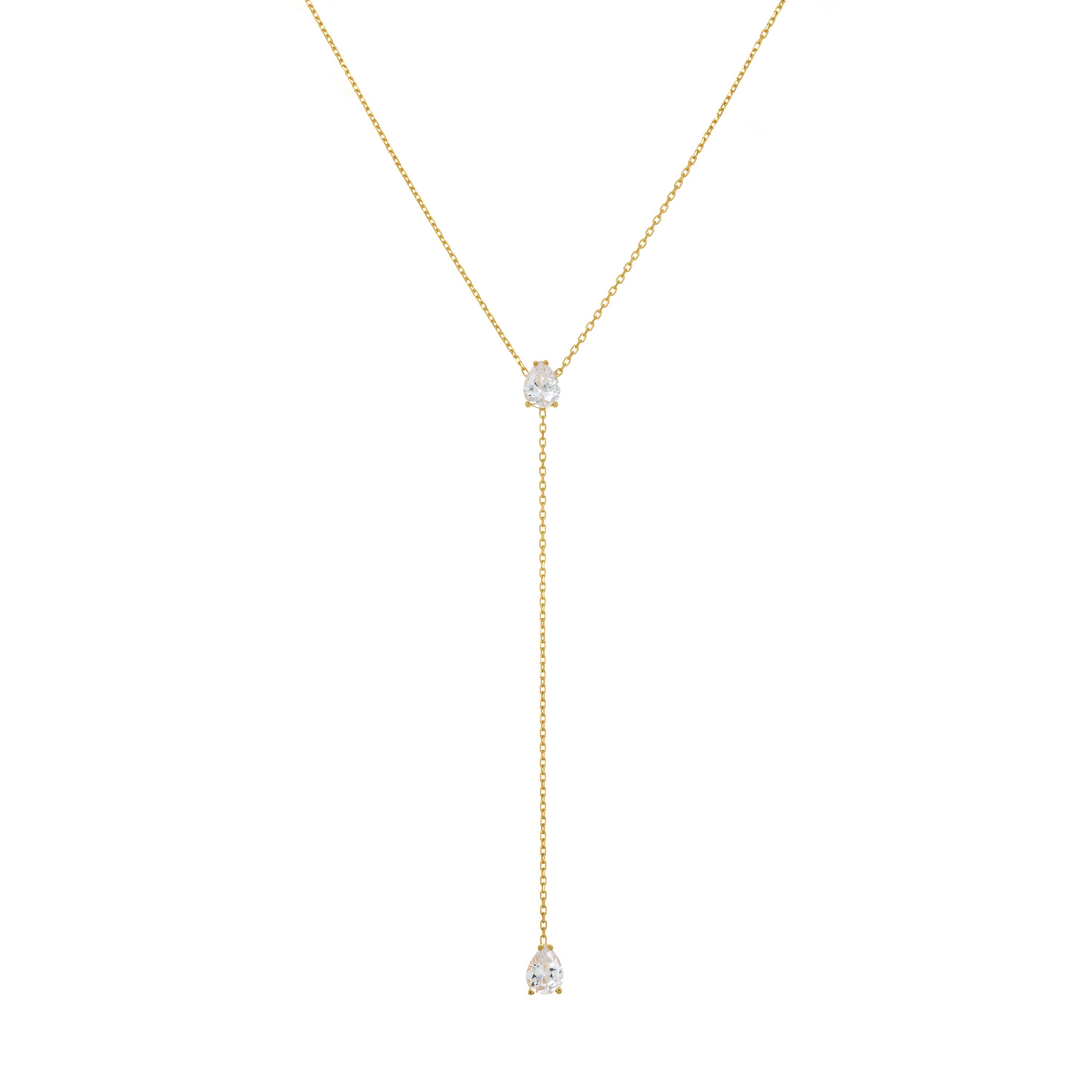 Two Teardrops Lariat Necklace - Gold White