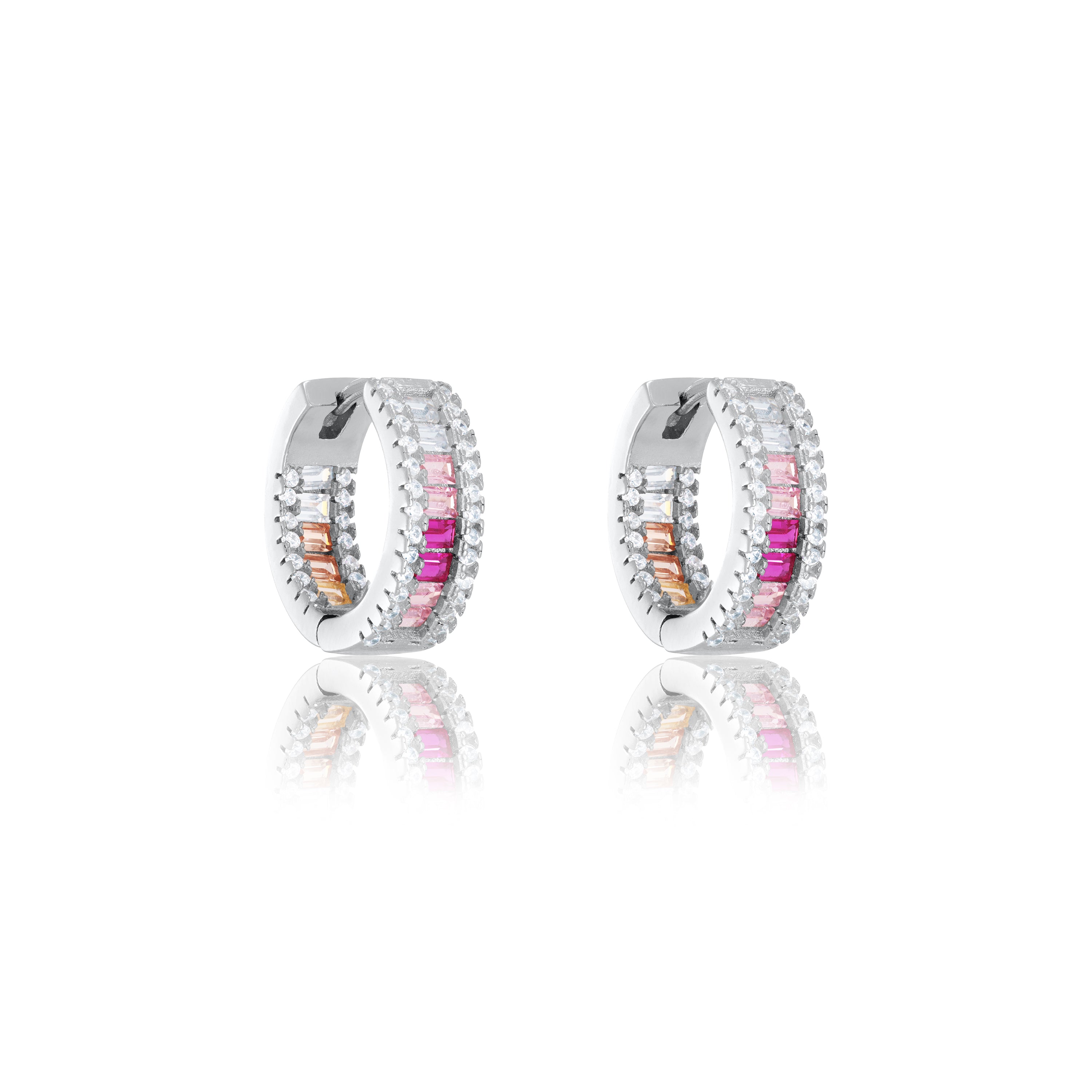 Two Parallel CZ Line With Baguette Eternity Inside-Out Hoop Earrings