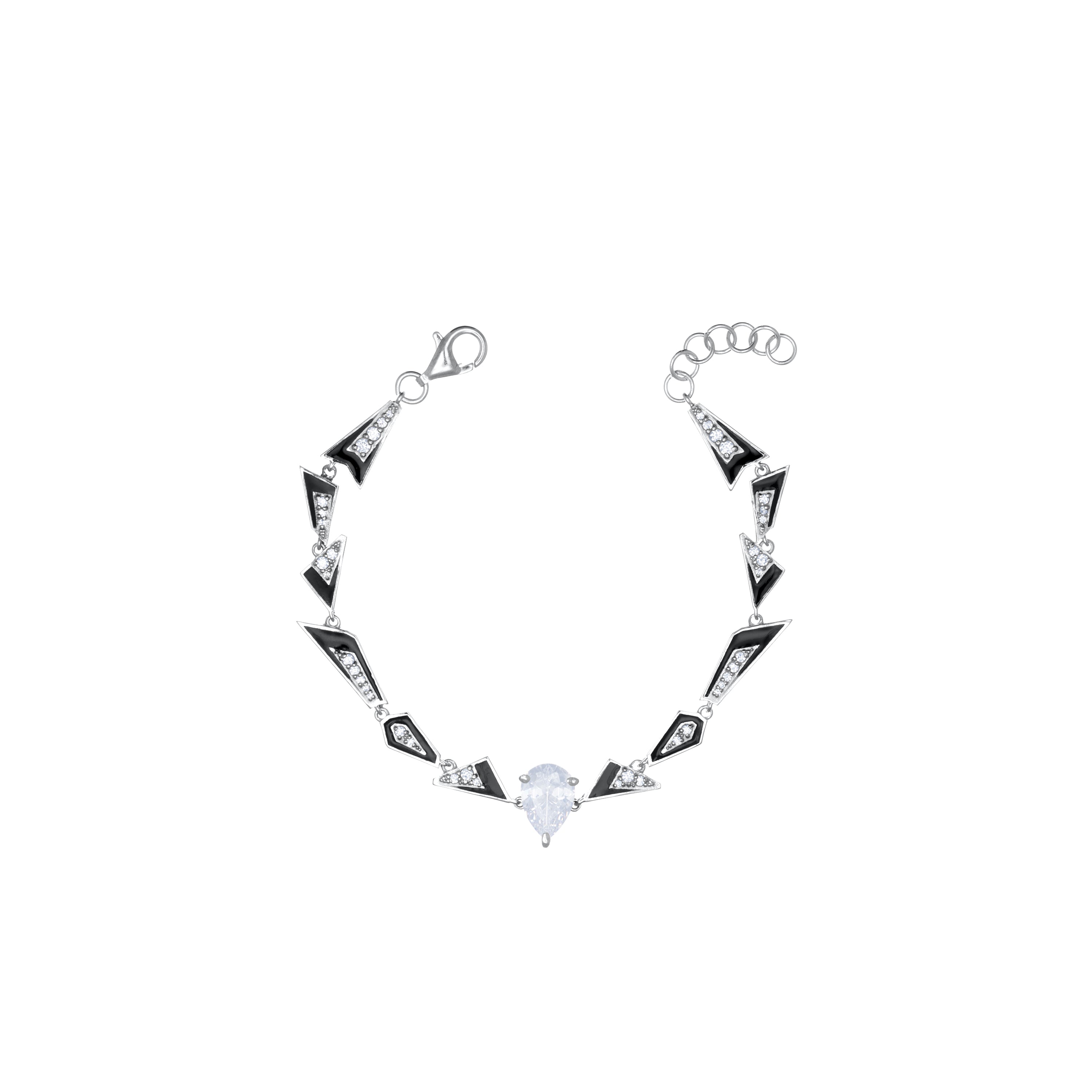 Uneven Geometric Enamel And CZ Teardrop Bracelet - Silver White