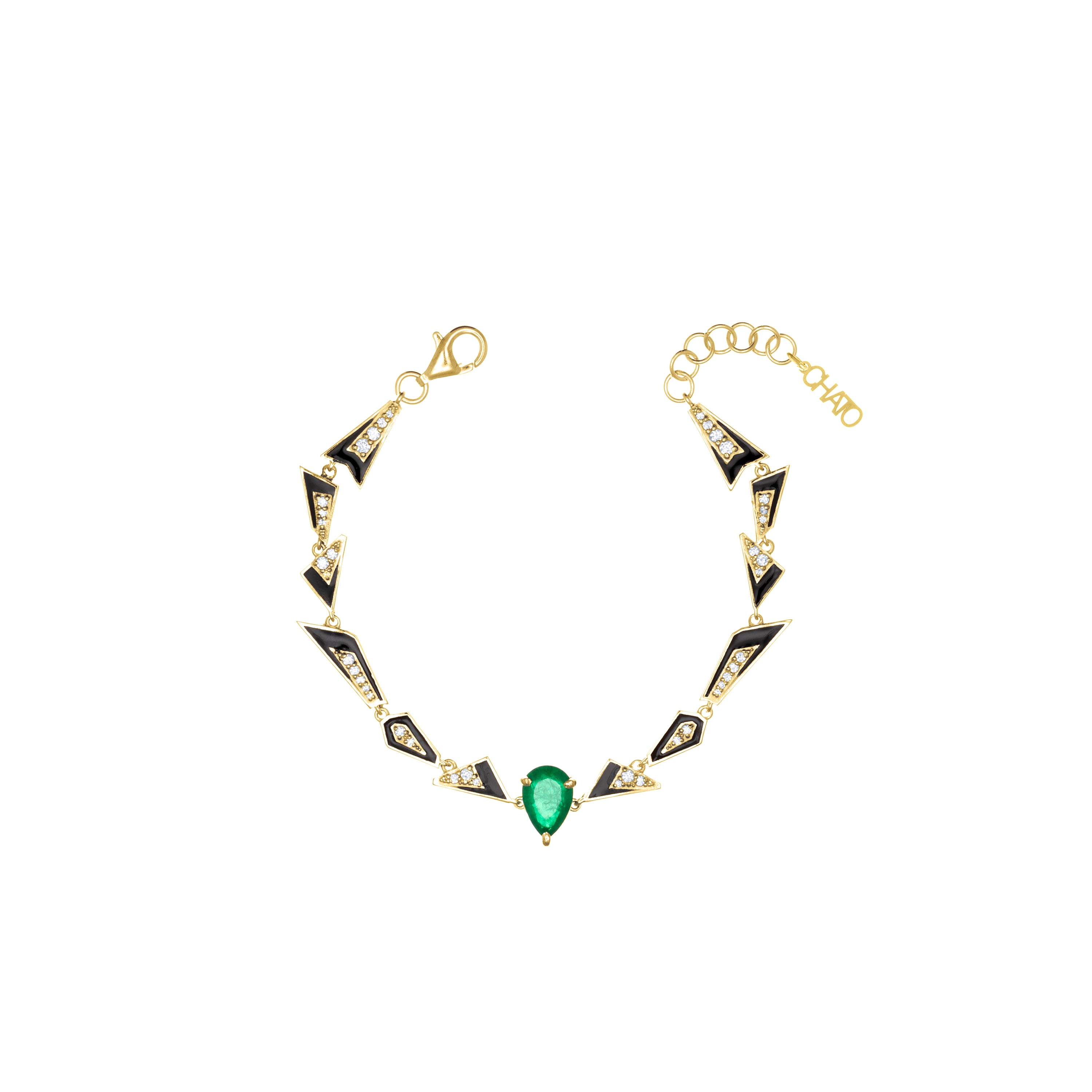 Uneven Geometric Enamel And CZ Teardrop Bracelet - Gold Green And White