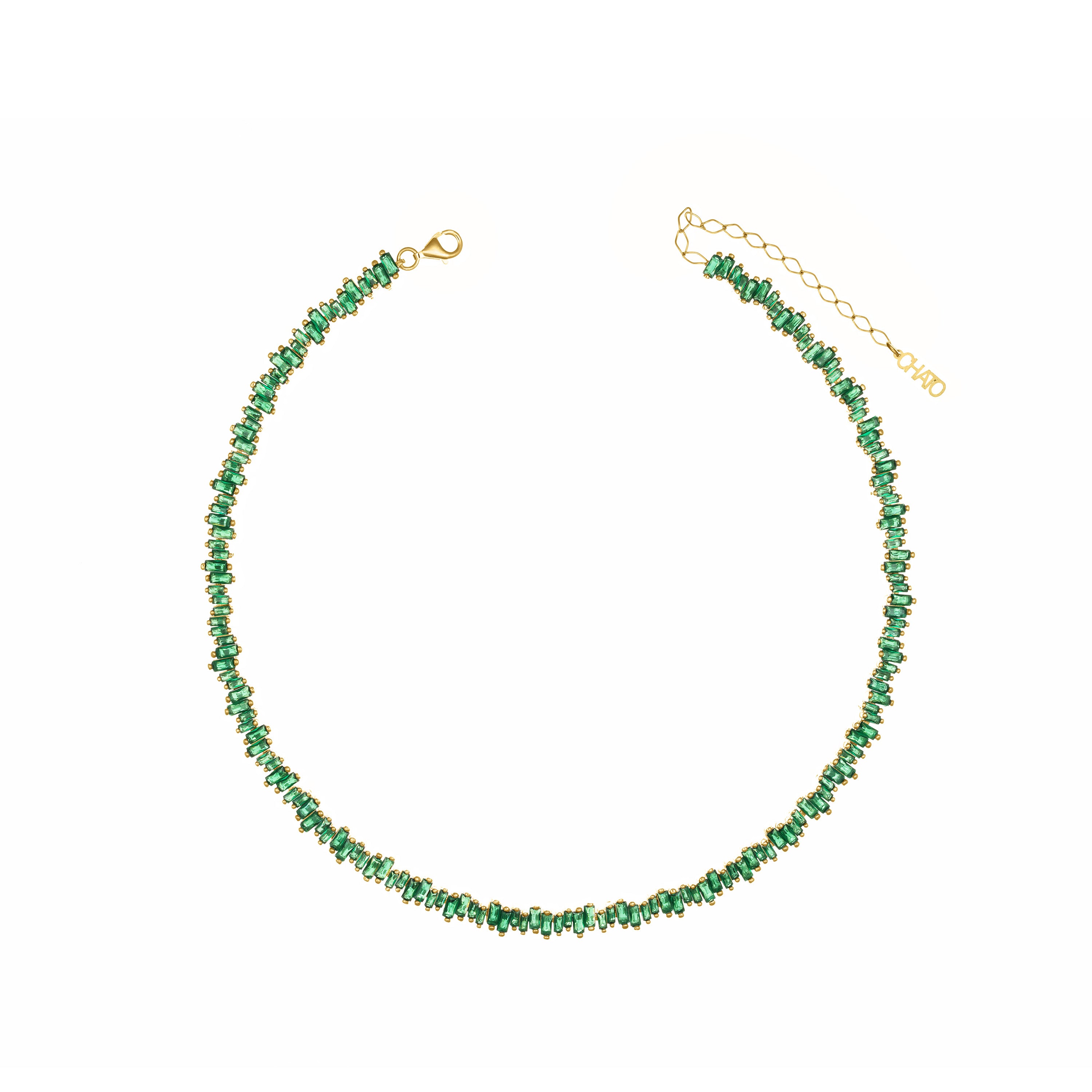 Up Down Baguette Tennis Choker - Gold Green