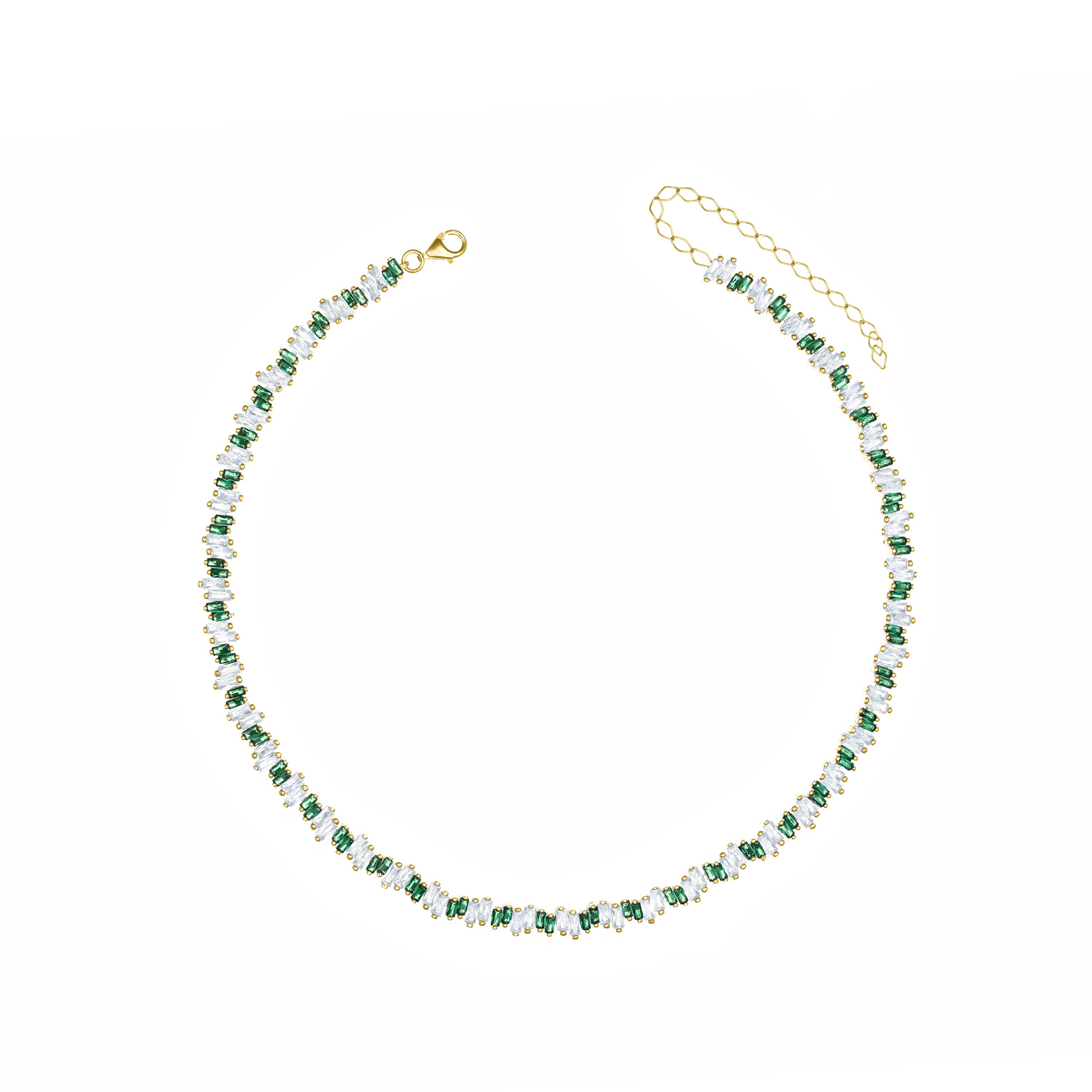 Up Down Baguette Tennis Choker - Gold Green And White