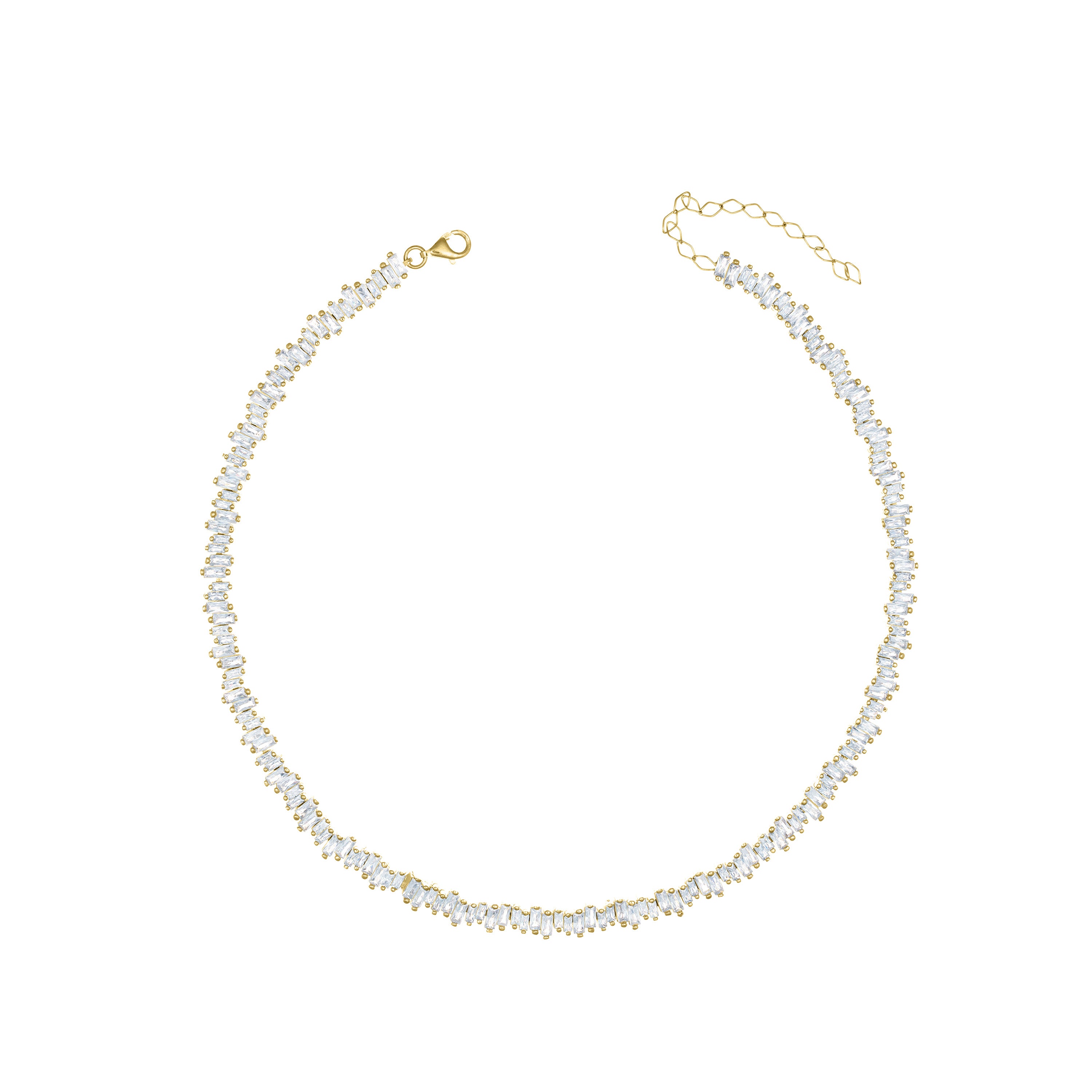 Up Down Baguette Tennis Choker - Gold White