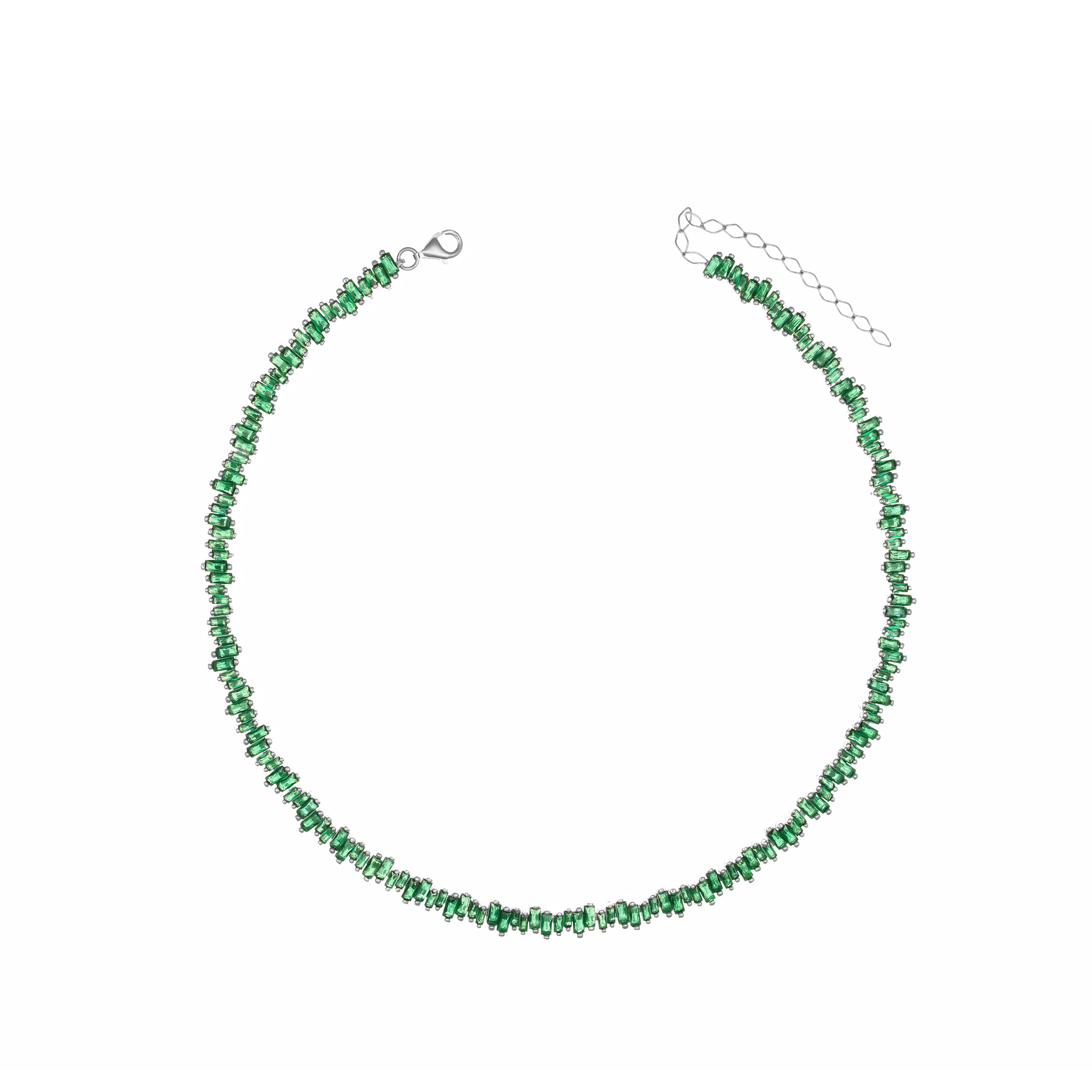 Up Down Baguette Tennis Choker - Silver Green