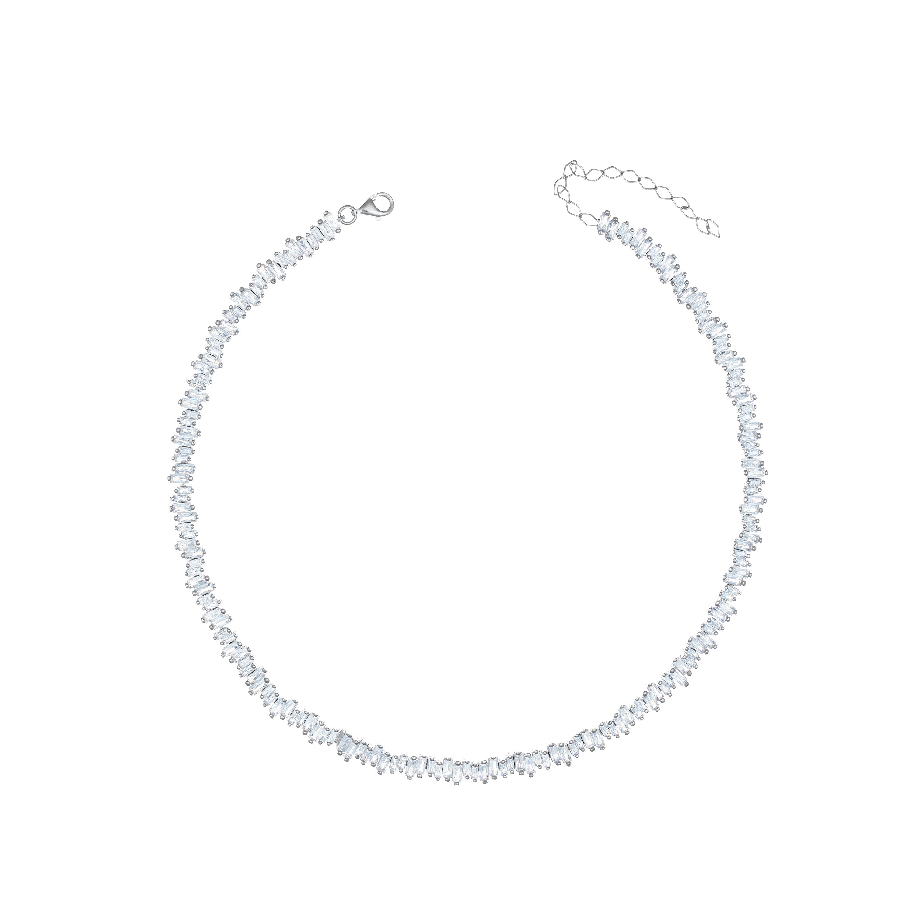 Up Down Baguette Tennis Choker - Silver White