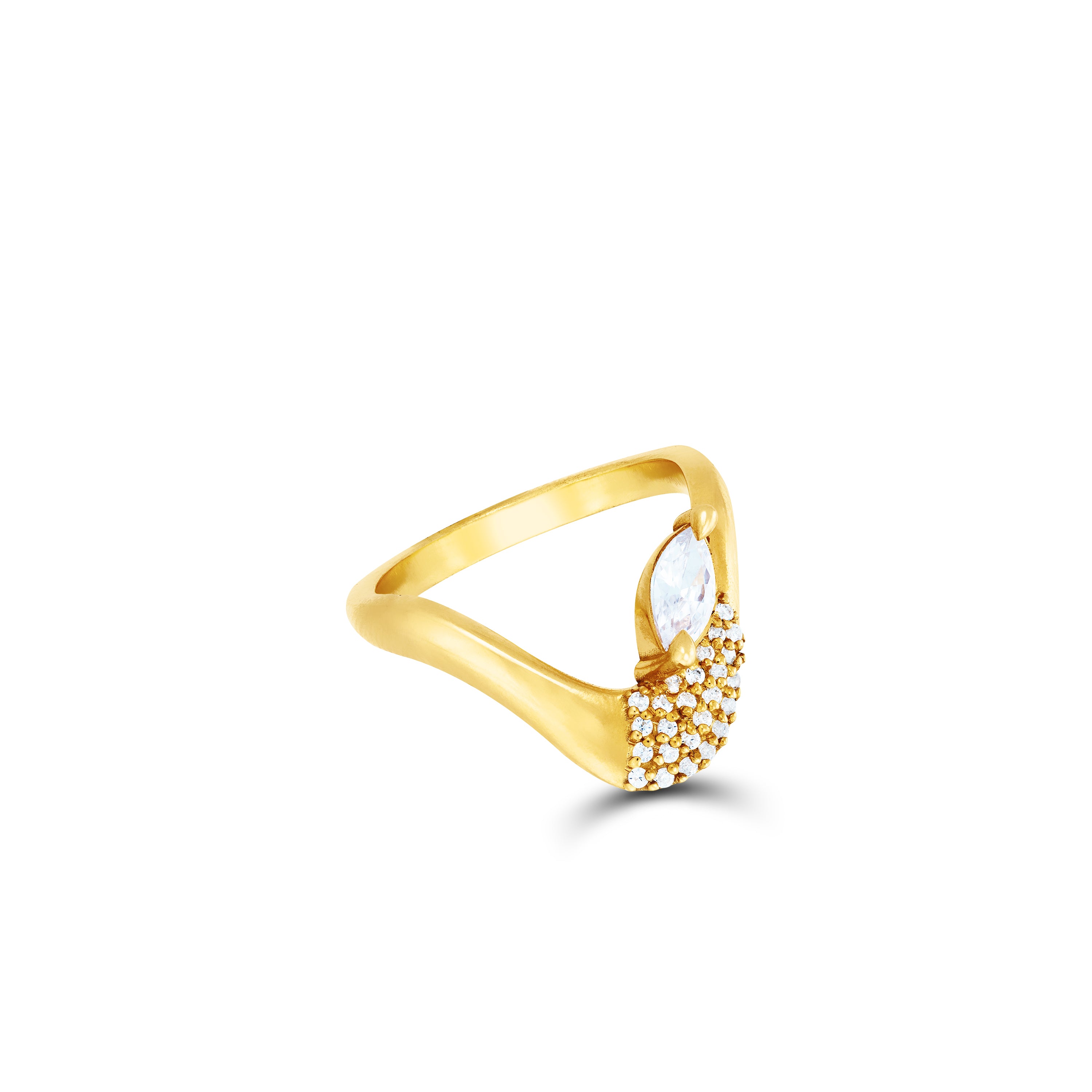 V-Shape Marquise Cubic Zirconia Ring - Gold White