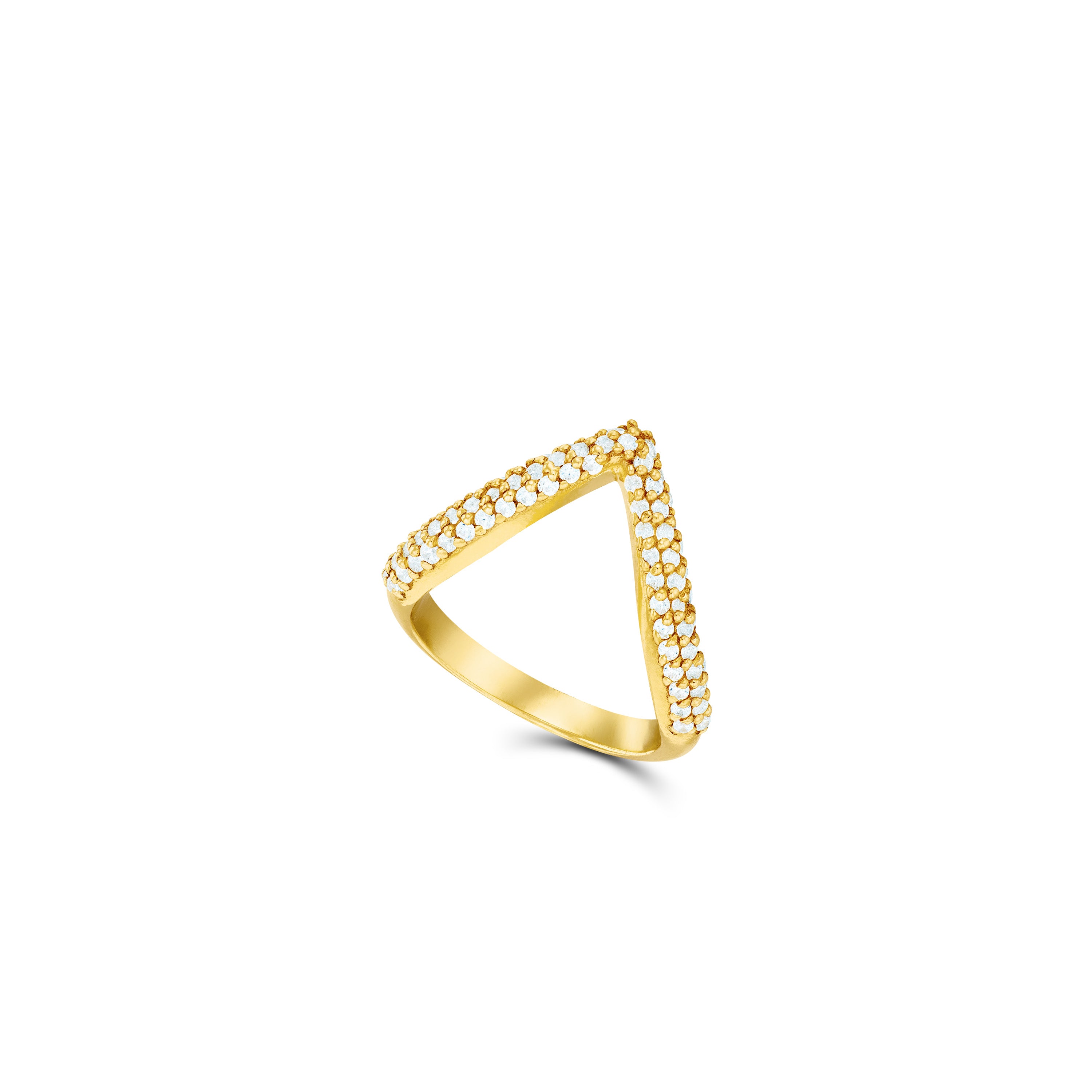 V-Shaped Full Pave CZ Band Pinky Ring - Gold White