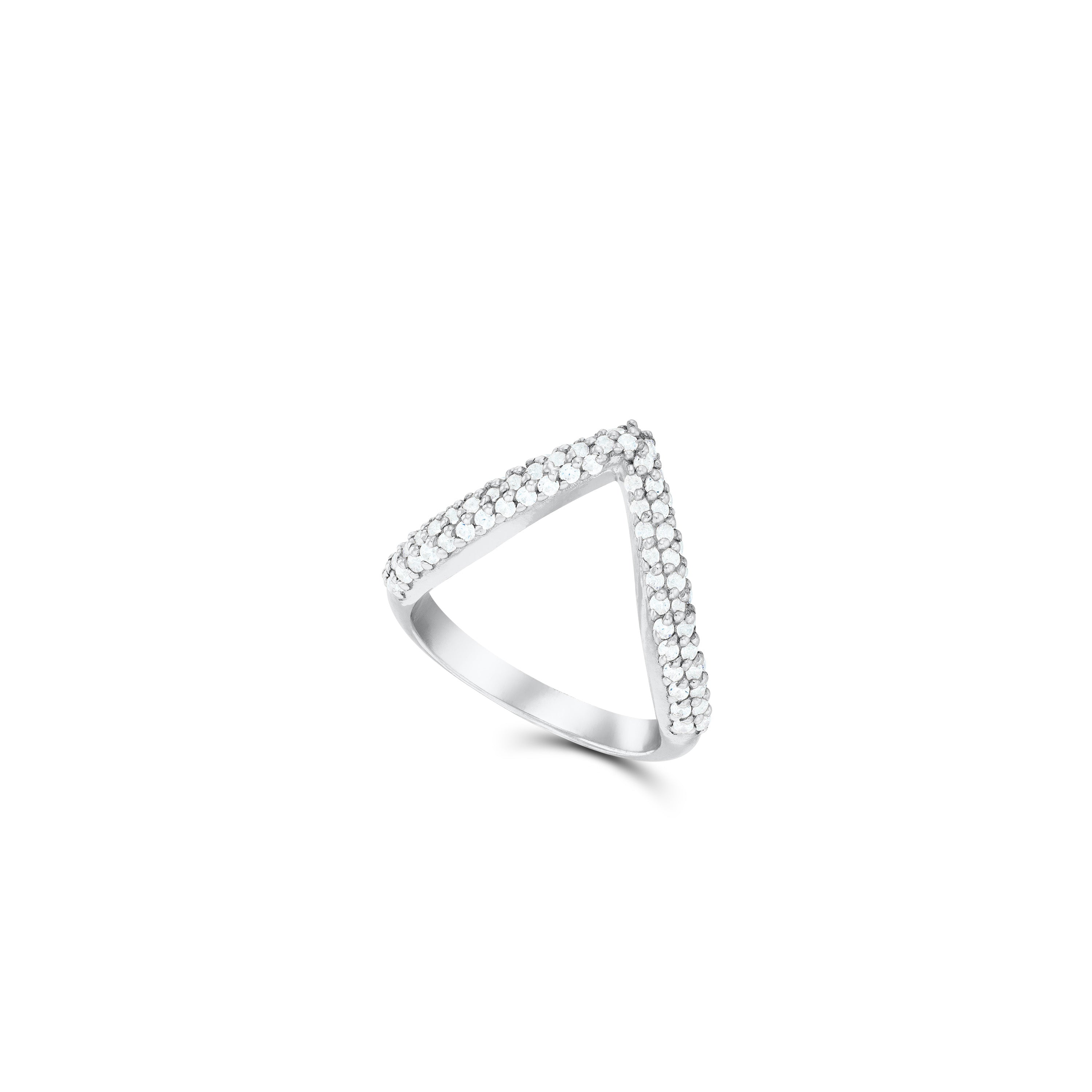 V-Shaped Full Pave CZ Band Pinky Ring - Silver White