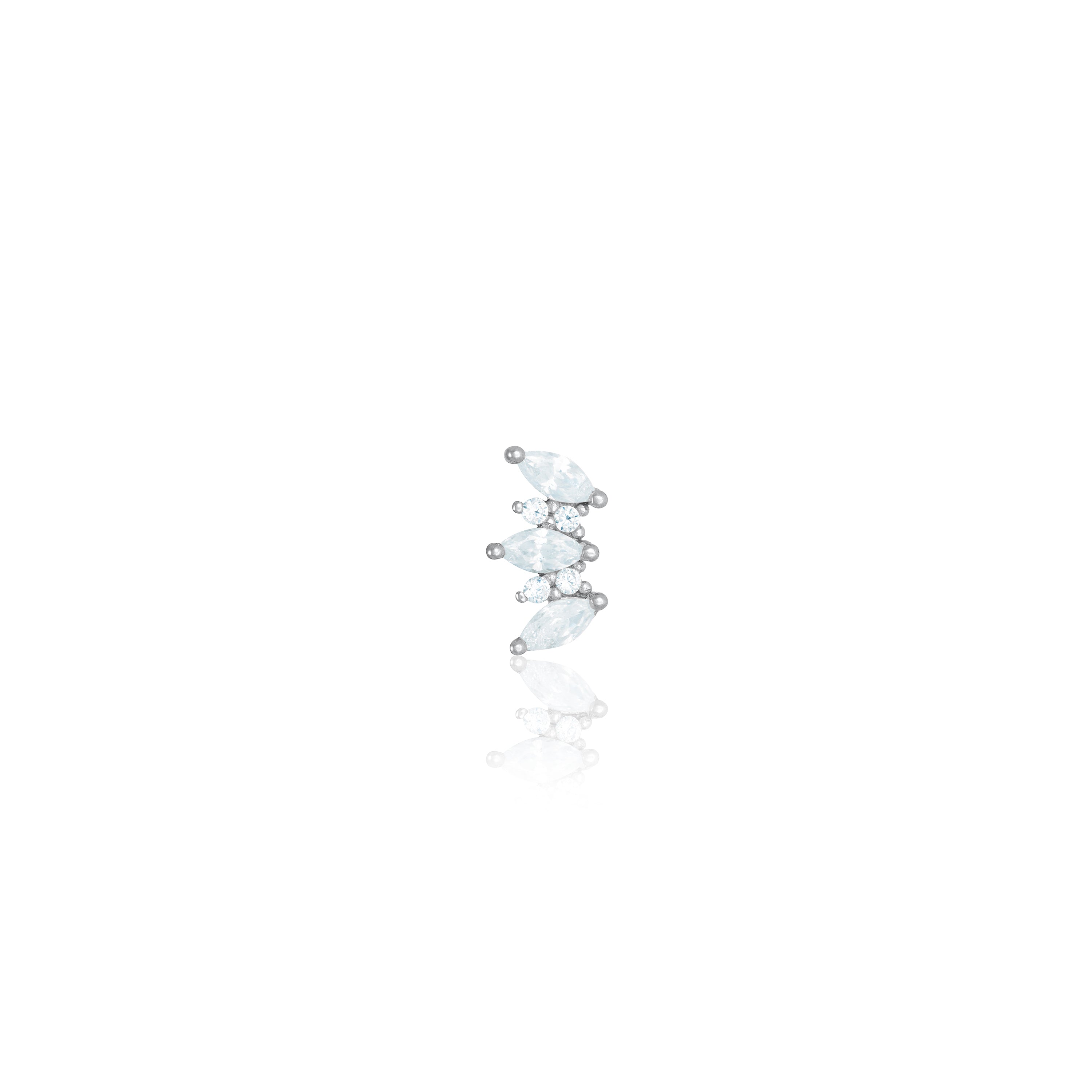 Vertical Marquise And Round CZ Piercing - Silver White