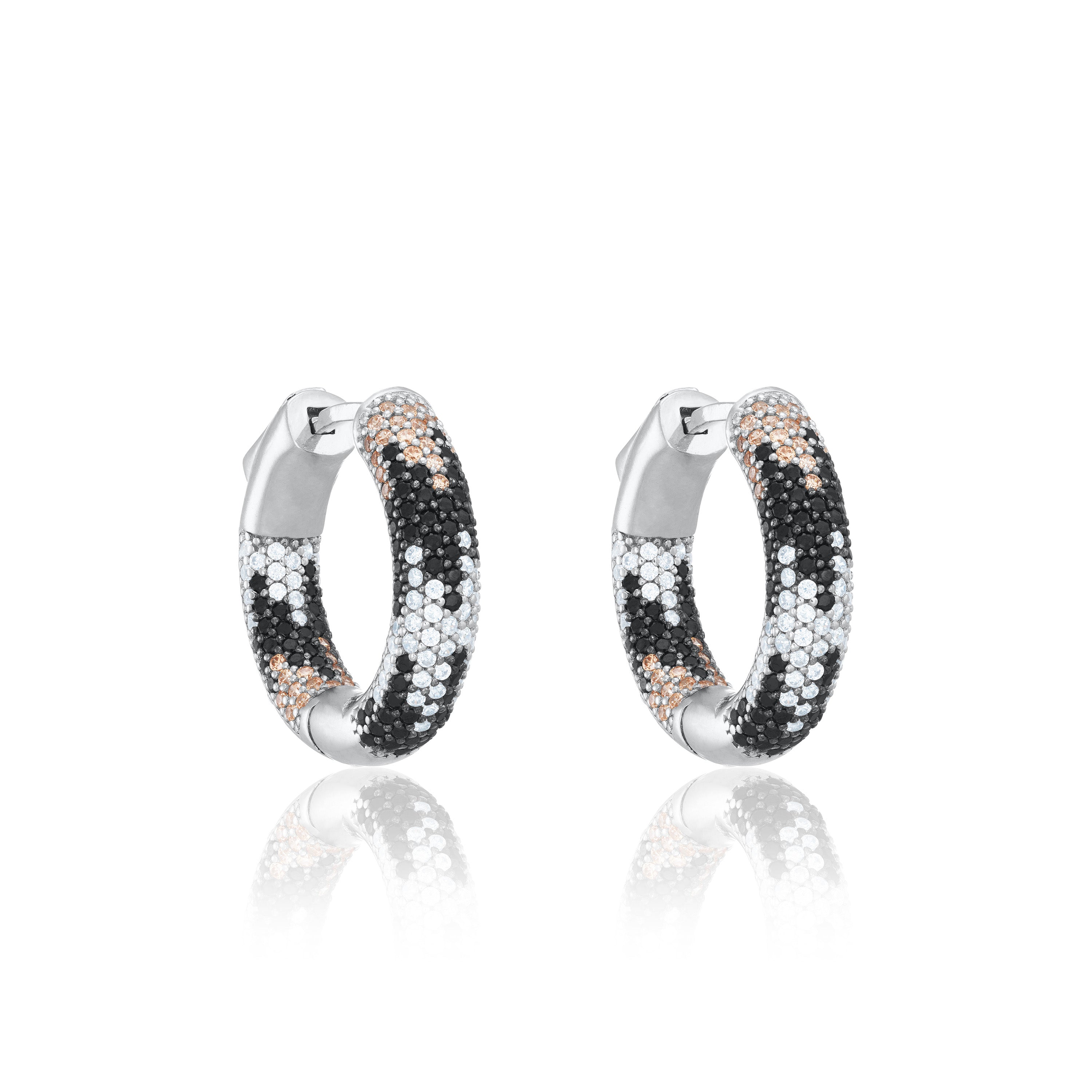 Zebra Cubic Zirconia Inside Out Hoop Earrings - Small