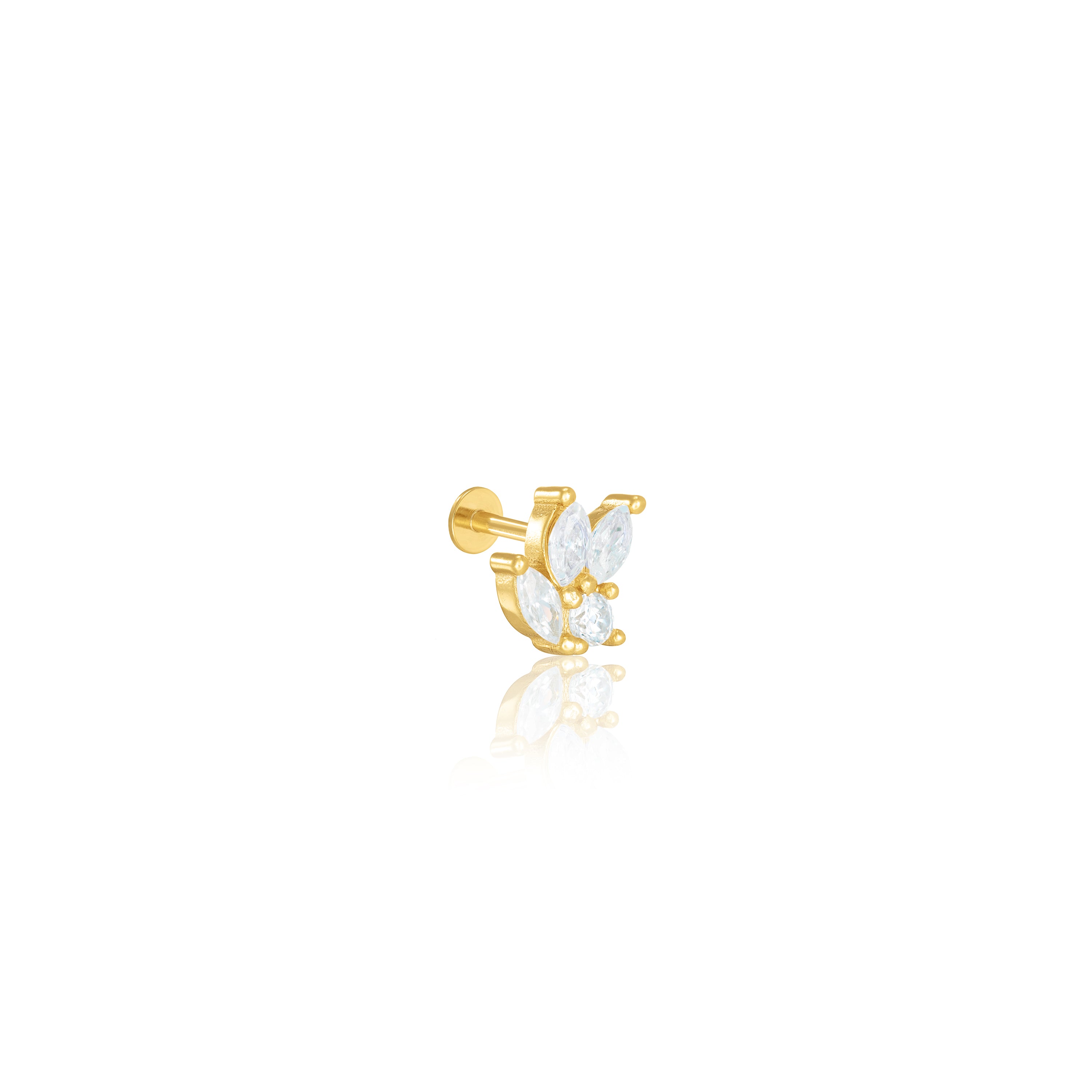 Three Marquise And Round CZ Piercing - Gold White