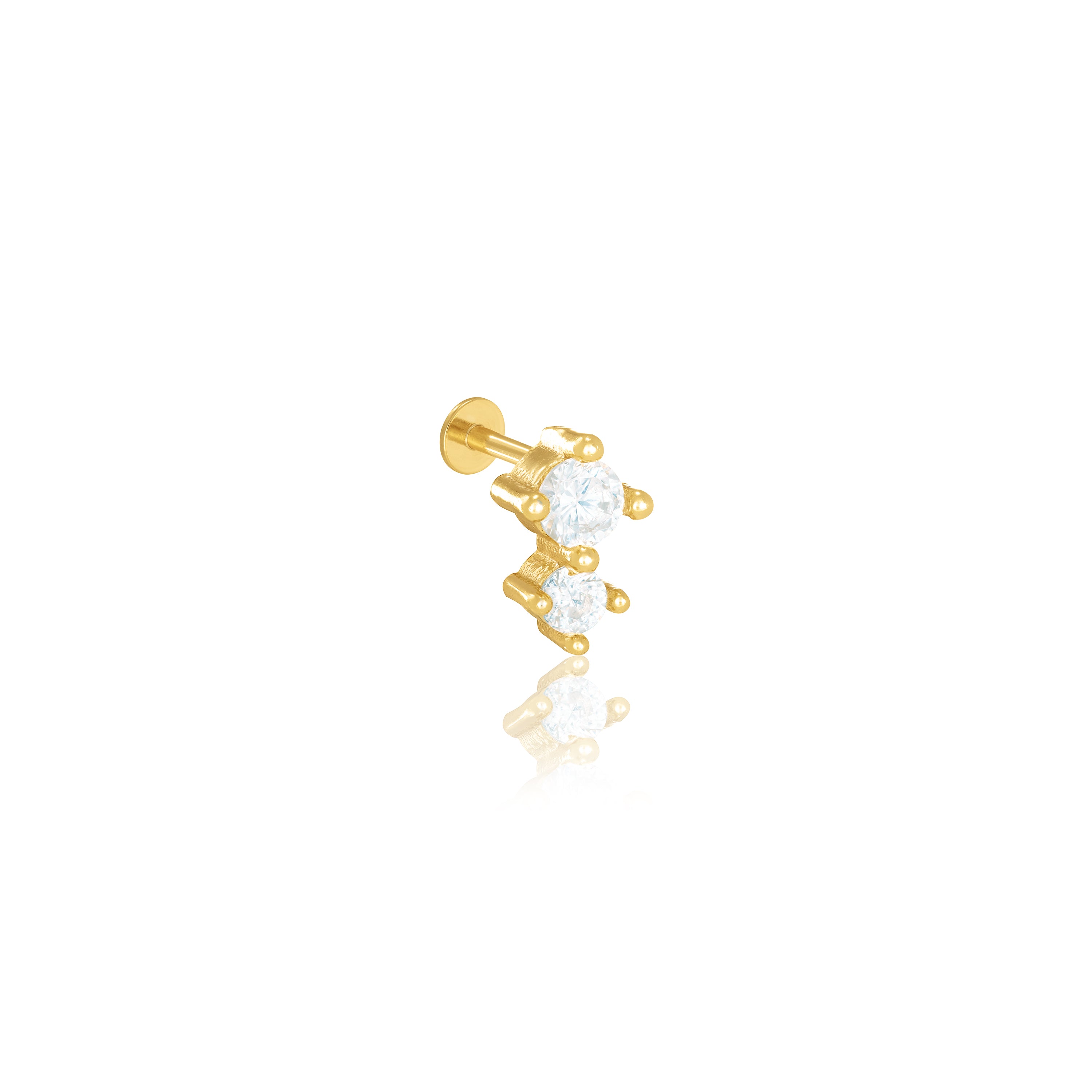 Two Cz Stone Piercings - Gold White