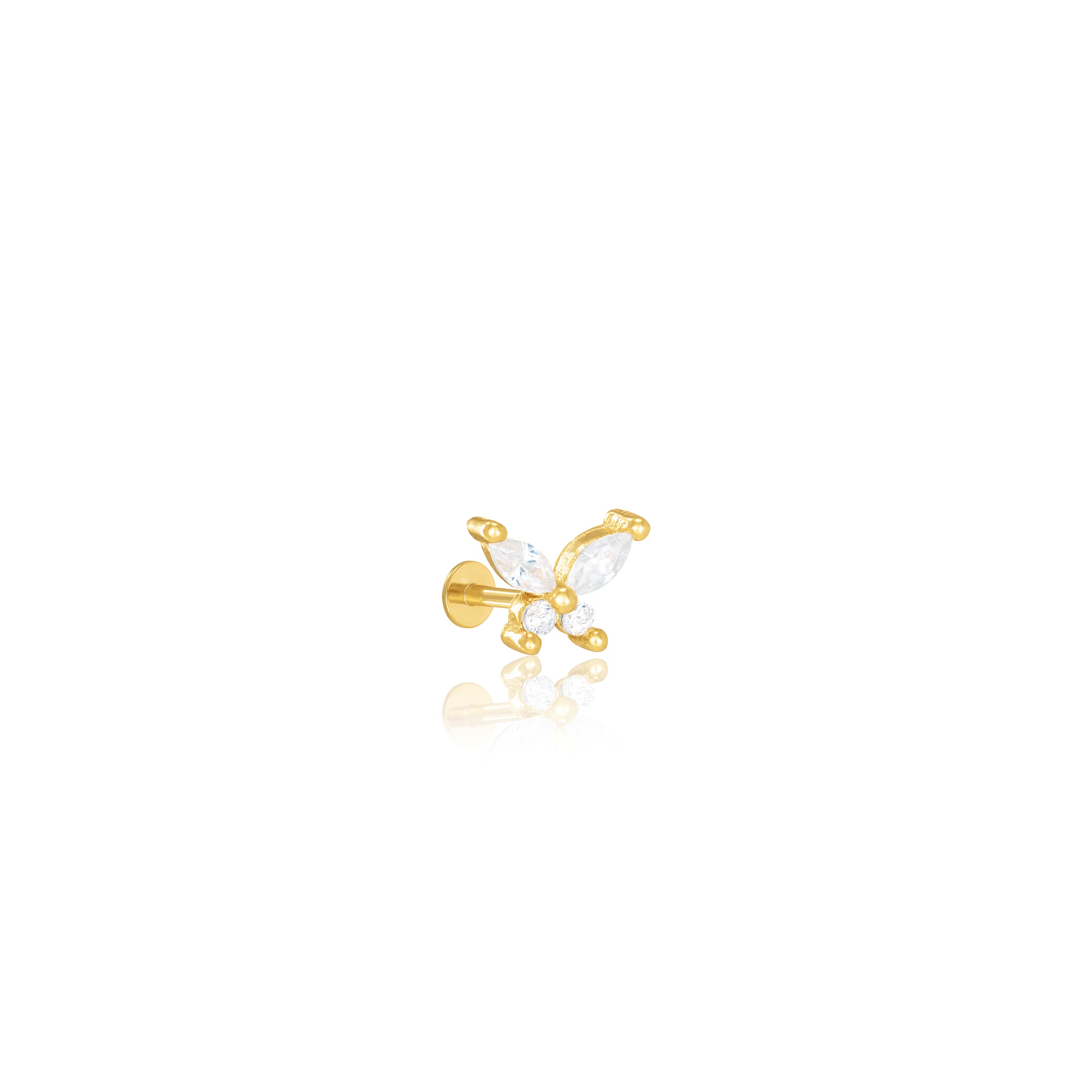 Two Marquise And Two Cz Butterfly Piercing - Gold White